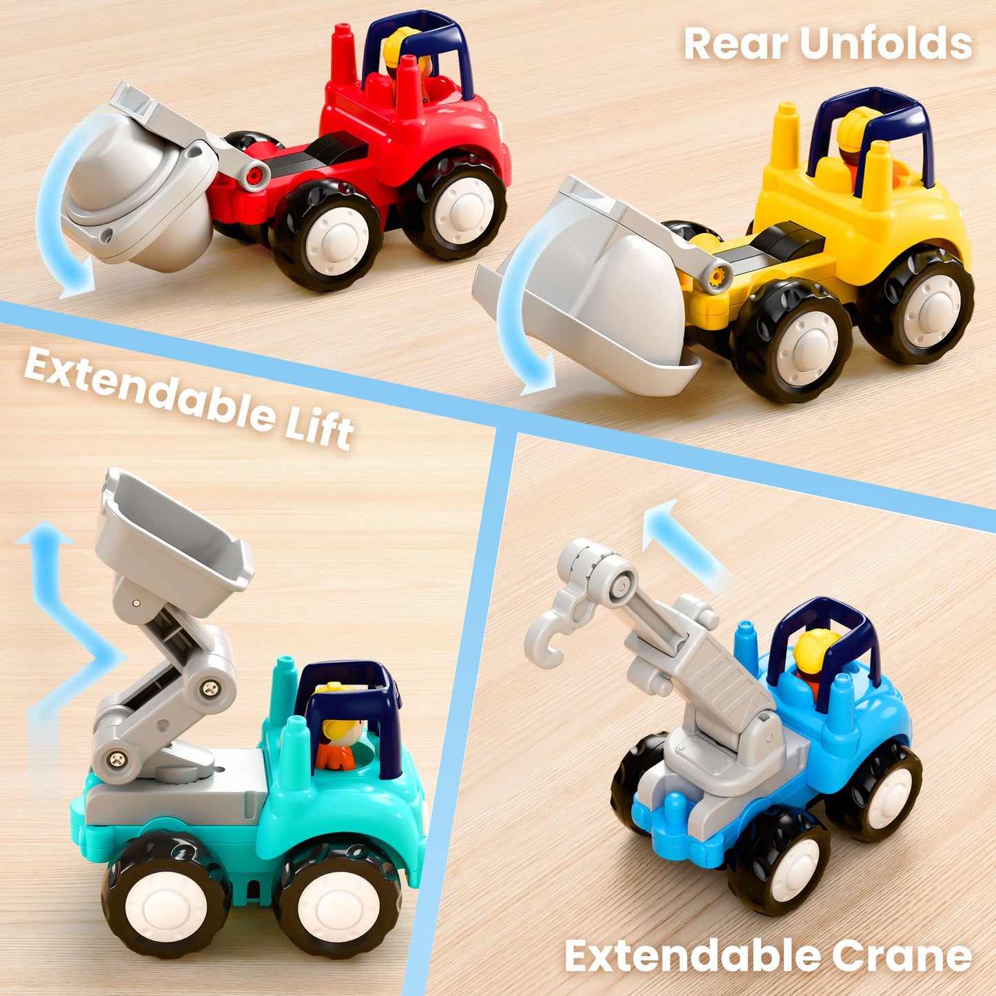 iPlay iLearn Toddler Construction Truck Set – Friction Cars, Crane, Dump & Cement Trucks, Push & Go Vehicles for 1-4 Yr Old Boys & Girls