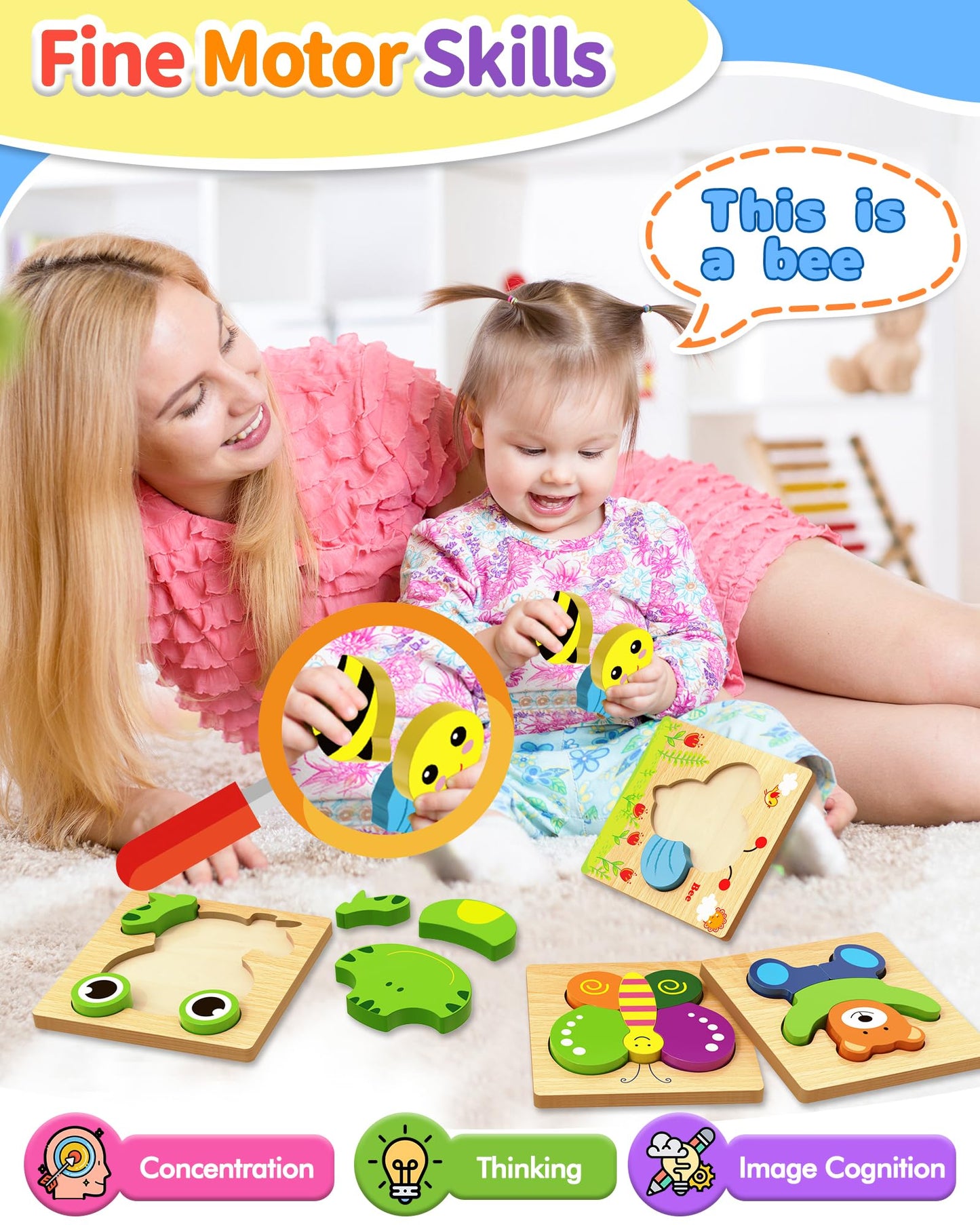 Bekayshad Wooden Animal Puzzles for Toddlers – Montessori Learning Toy, Educational Jigsaw, Gifts for Boys & Girls Ages 1-3