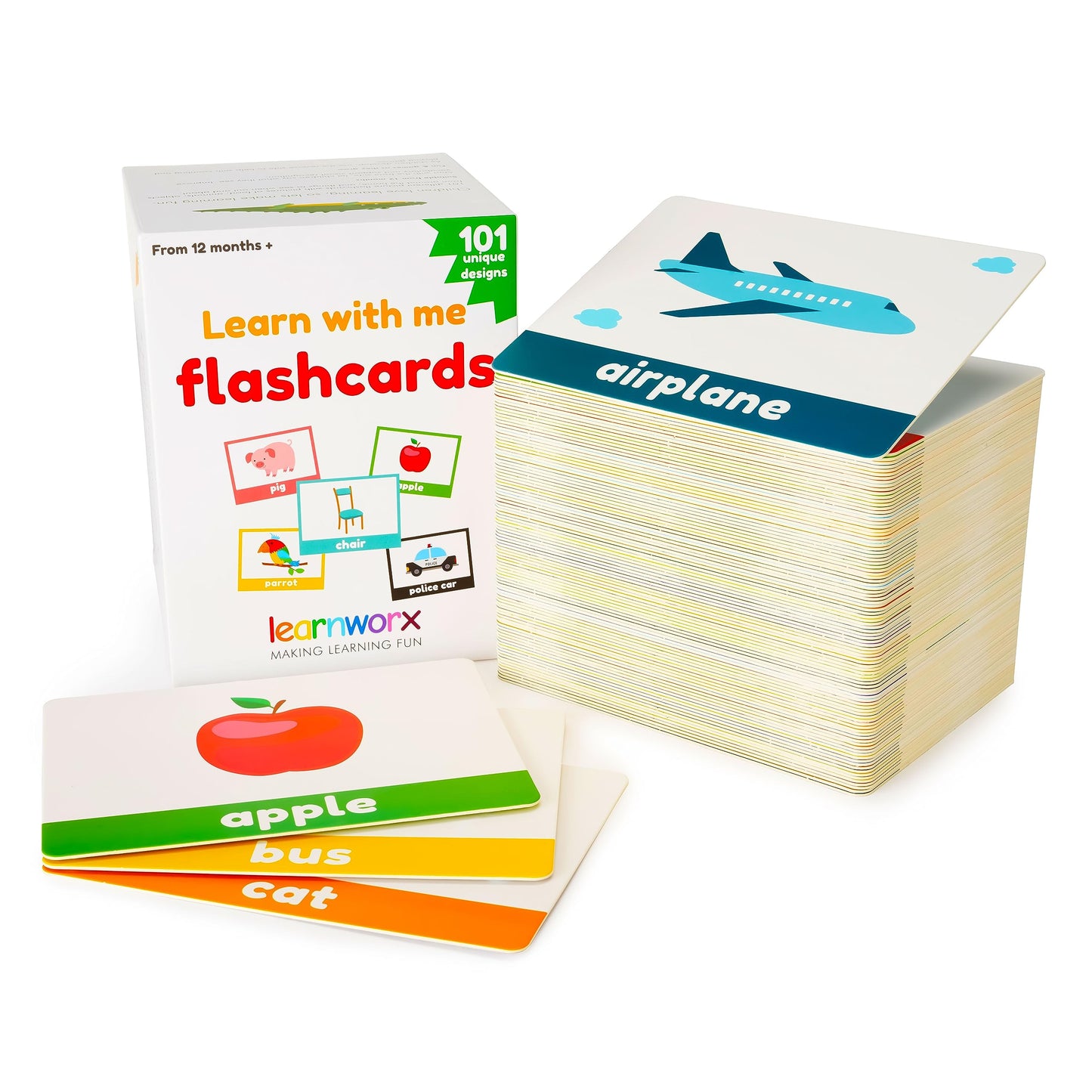 LearnWorx 101 Baby Flash Cards for Toddlers 1-3 | First Words, Numbers & Objects | Award-Winning Learning & Speech Development Toys