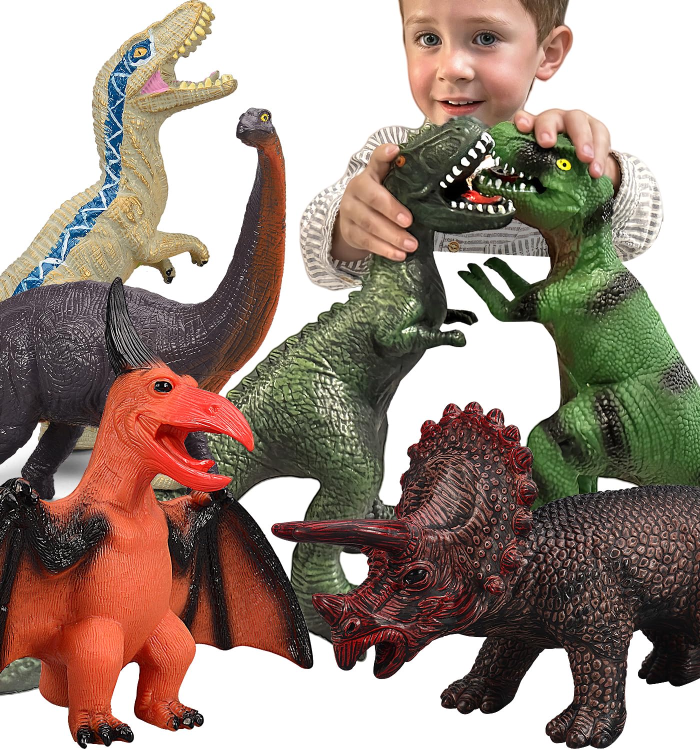 Gzsbaby 6 Piece Jumbo Dinosaur Toys for Kids 3-5 and Toddlers, Large Soft Dinosaur Toys for Lovers - Perfect Party Favors, Birthday Gifts