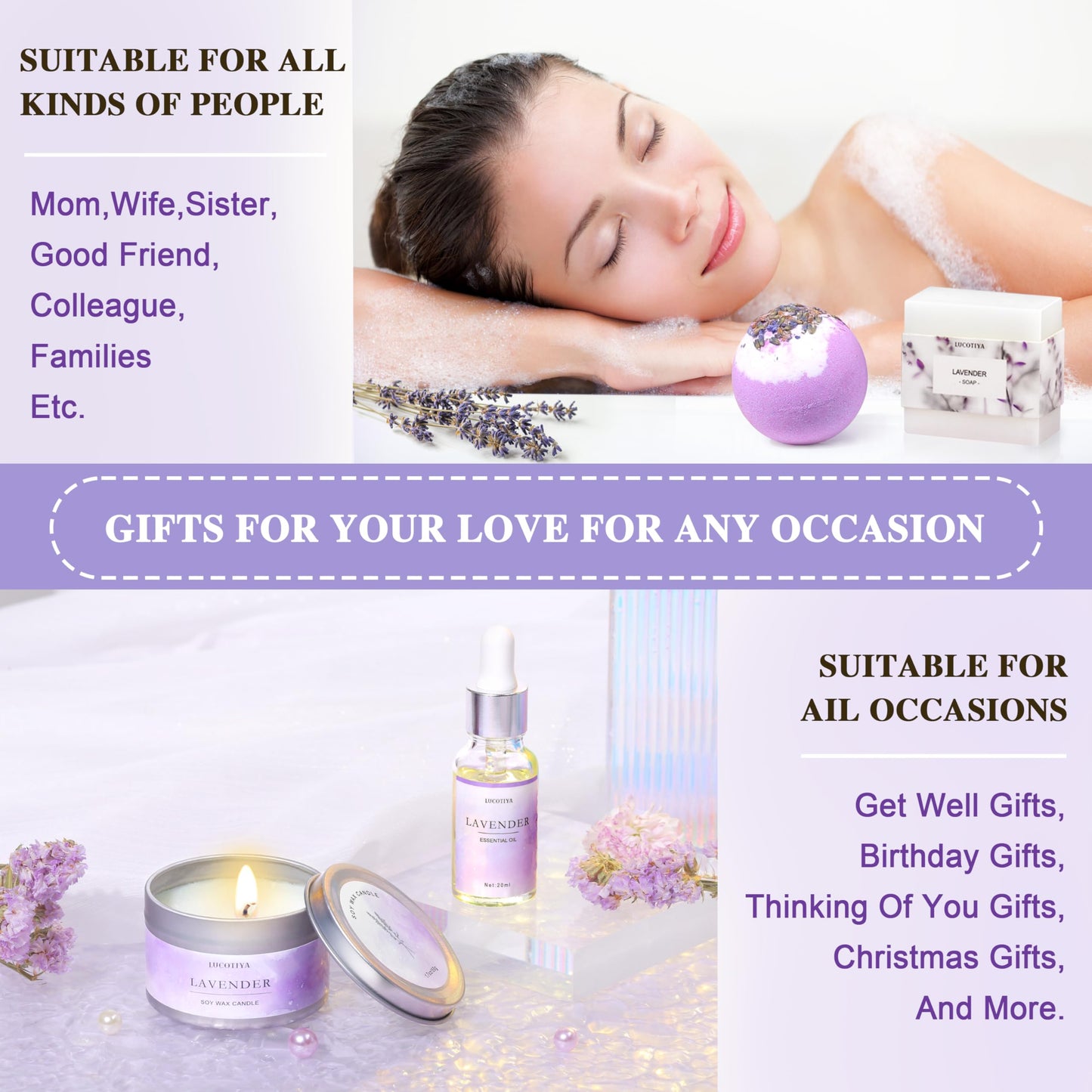 Spa Gift Basket for Women – Lavender Bath & Body Set, Relaxing Self-Care Gifts for Mom, Birthday, Mother’s Day, Friends & Coworkers