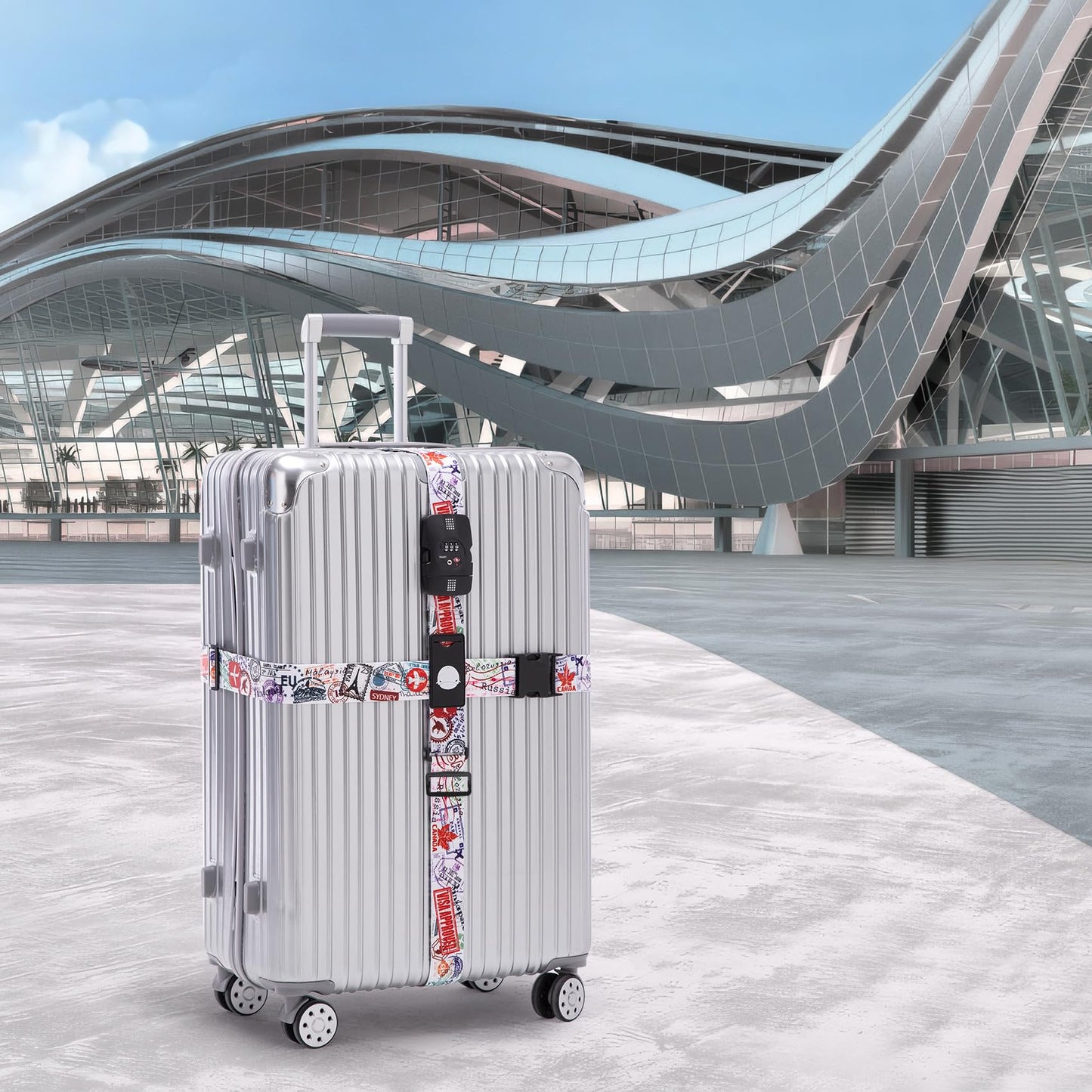 Travelkin TSA Approved Luggage Straps – Adjustable Cross Suitcase Straps with Lock, Reinforced Buckle & Unique Pattern for Secure Travel