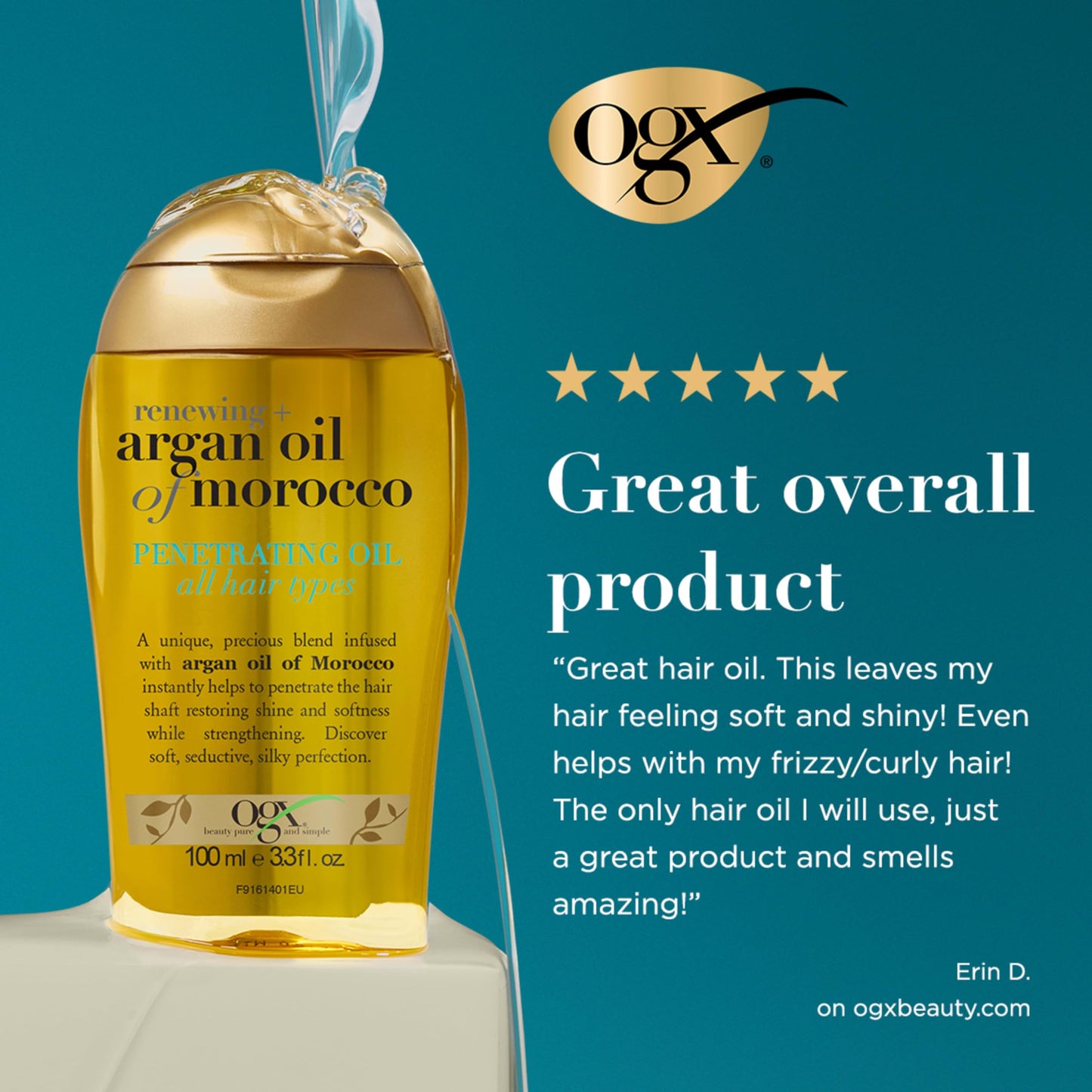 OGX Renewing + Argan Oil of Morocco Hair Oil, Extra Strength Penetrating Serum Treatment for Dry, Damaged, Frizzy, Curly & Coarse Hair, Cold-Pressed Argan Oil, Shine, 3.3 Fl Oz