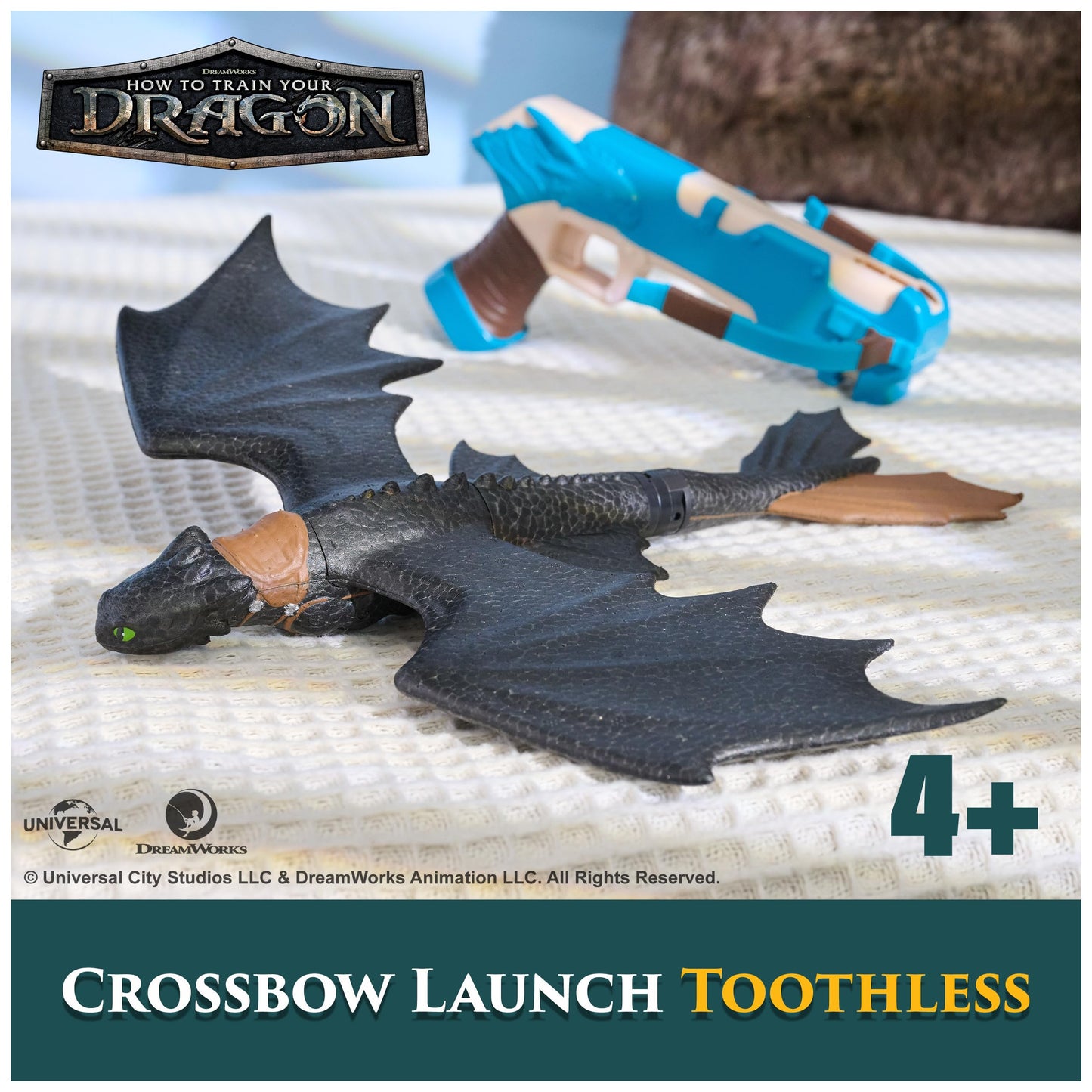 DreamWorks How to Train Your Dragon Toothless Crossbow Launch Glider, Flying Stunt Toy for Kids Ages 4+, Amazon Exclusive