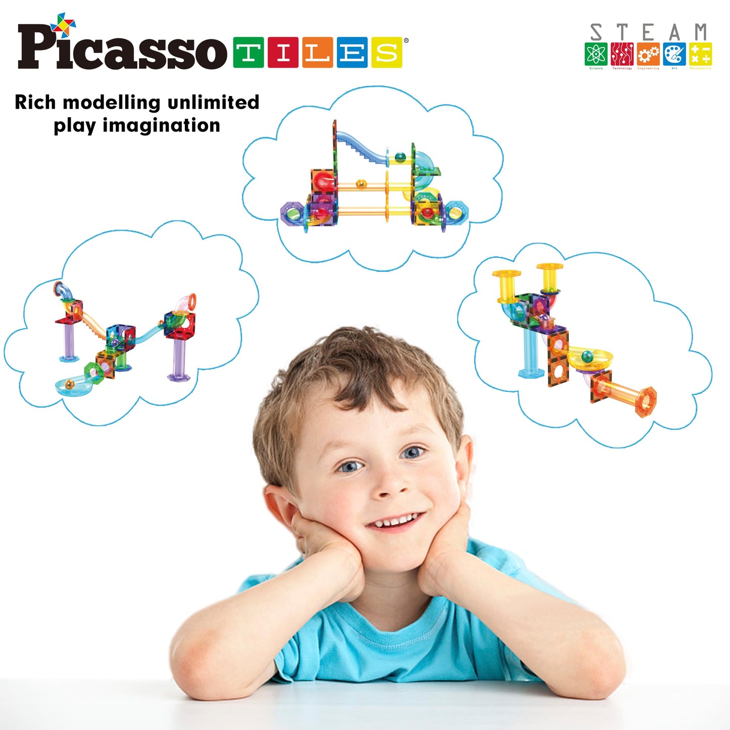 PicassoTiles Marble Run 60-Piece Magnetic Building Blocks Set – STEM Educational Construction Toy for Kids, Brain & Hand-Eye Skill Development