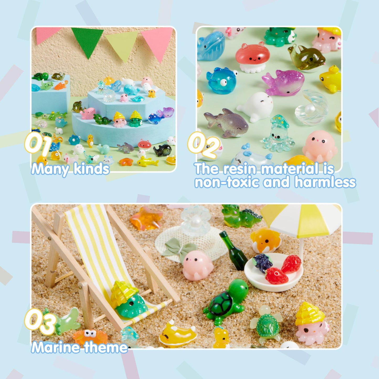 JOYIN 50-Pc Mini Ocean Animal Figures – Cute Resin Sea Creatures for Aquarium, Garden Decor, Slime Charms, DIY Crafts & Mini Scenes