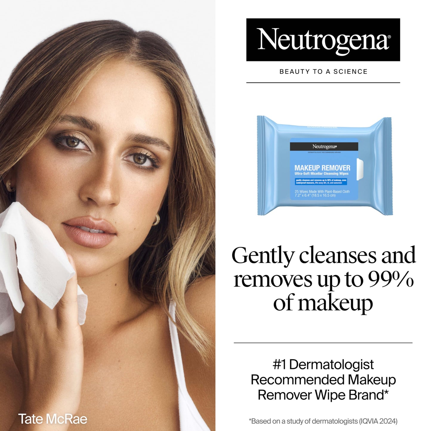Neutrogena Micellar Makeup Remover Wipes, Alcohol-Free Face Towelettes for Waterproof Makeup & Oil, 100% Plant-Based Cloth, 2 Pack (25 Ct Each)