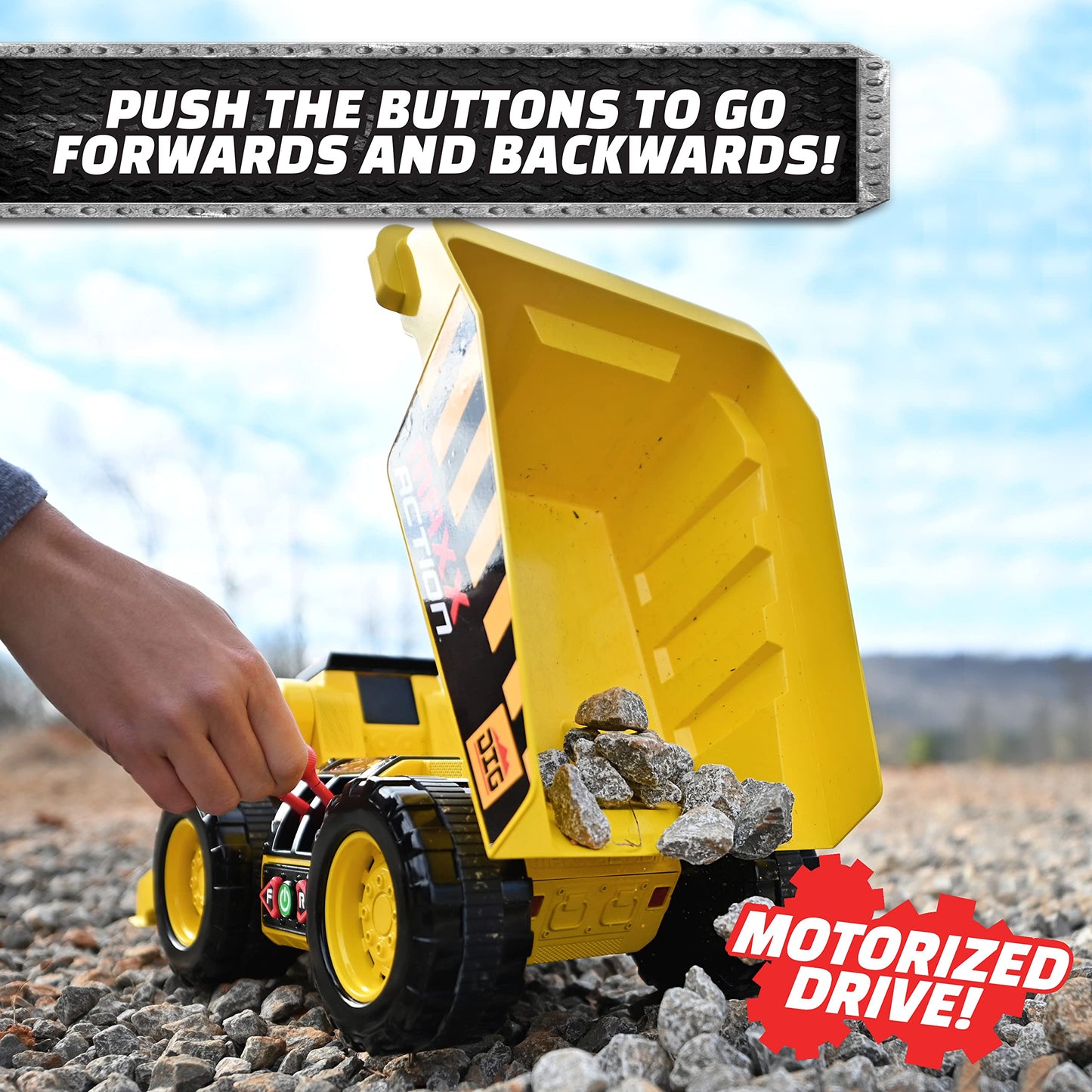 Maxx Action 19” 2-in-1 Motorized Dig Rig Excavator & Dump Truck Toy with Joystick Control, Lights & Sounds | Construction Vehicle Toy for Kids 3+
