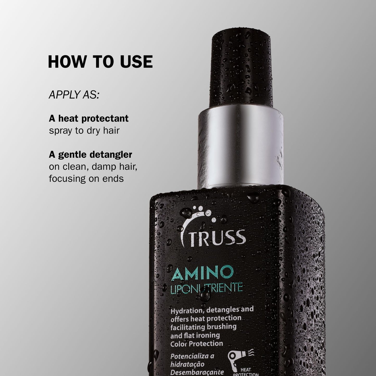 TRUSS Amino Heat Protection Spray - Anti-Frizz Leave-In Hair Spray with Essential Oils & Amino Acids - Hydrating, Color Safe Heat Protectant (7.61 oz)