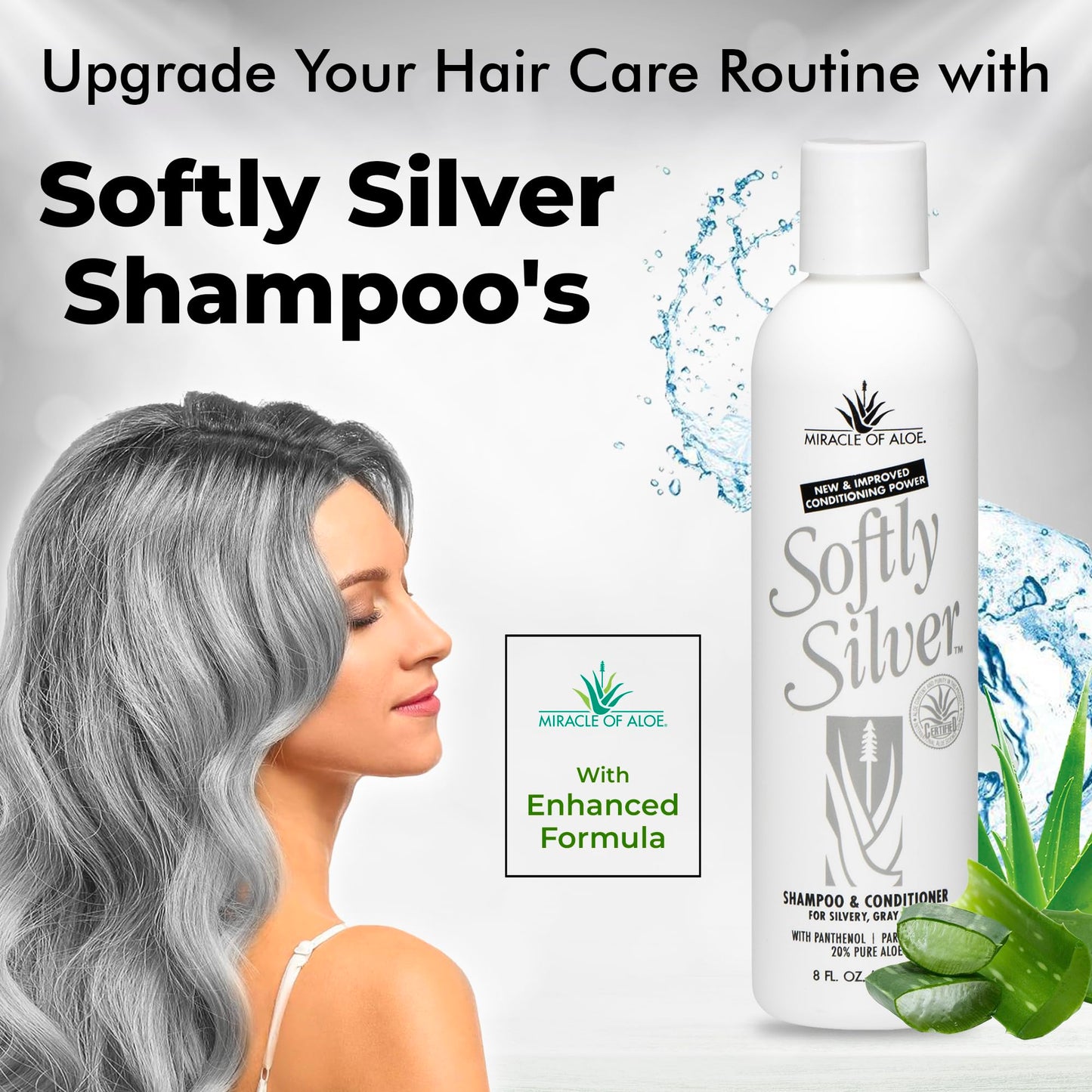 Softly Silver 2-in-1 Purple Shampoo for Gray Hair | Restorative Conditioning Wash with Panthenol & 20% Pure UltraAloe | Adds Luster & Body
