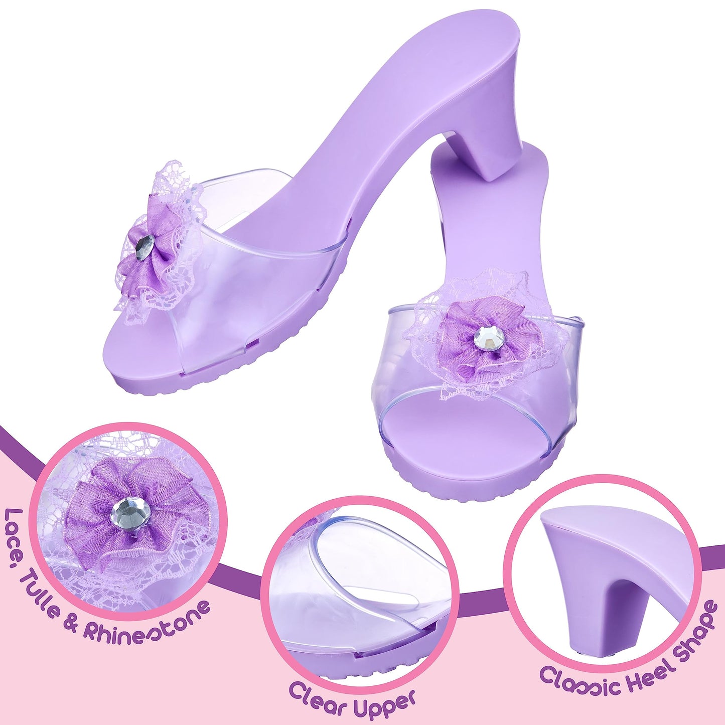 3-Pack Princess Dress Up Shoes for Kids – Pastel Slip-On Heels, Pretend Play Footwear, Toddler Sizes 7-10