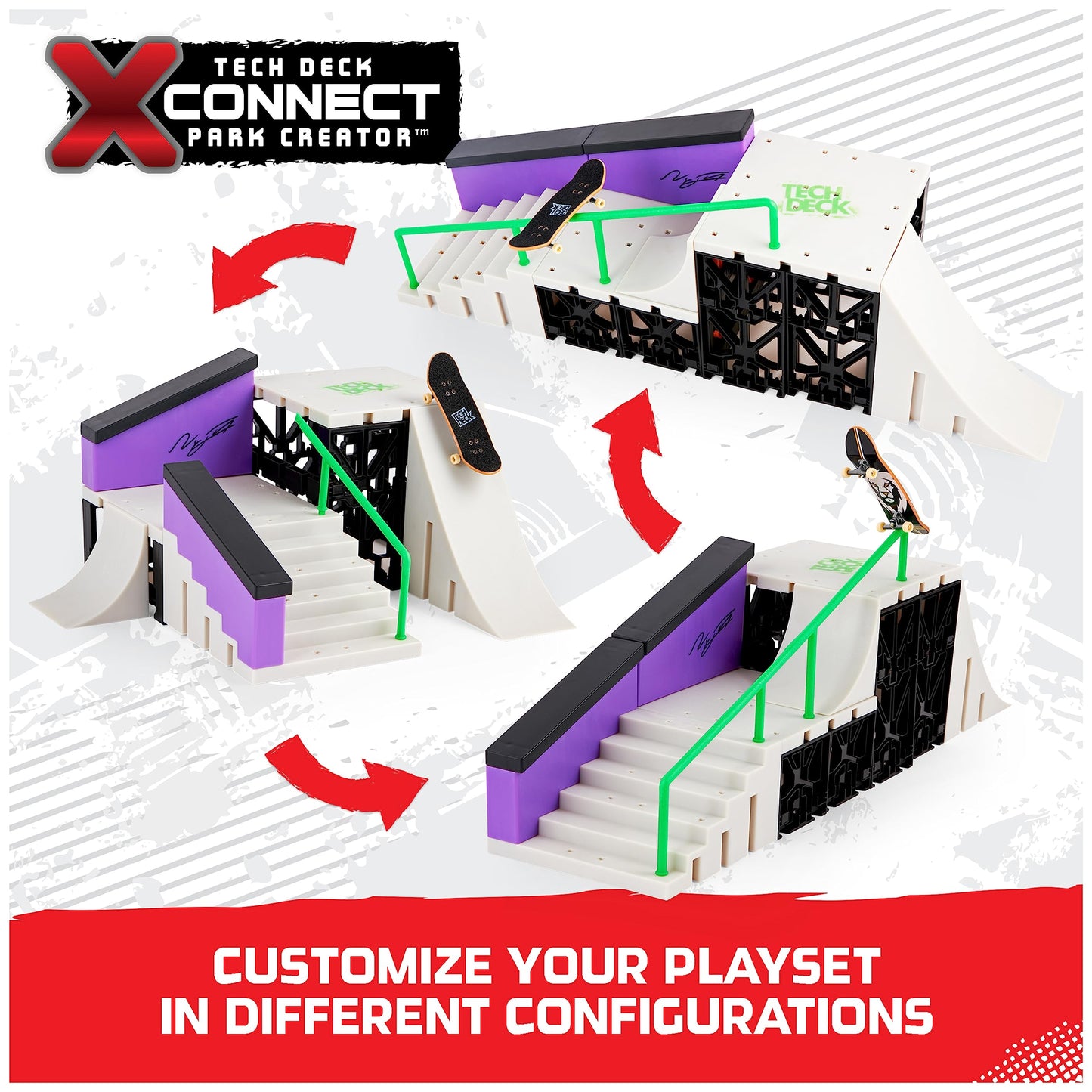 Tech Deck, Nyjah Skatepark X-Connect Park Creator, Massive Customizable Skatepark Ramp Set with Exclusive Fingerboard, Kids Toy for Ages 6 and up