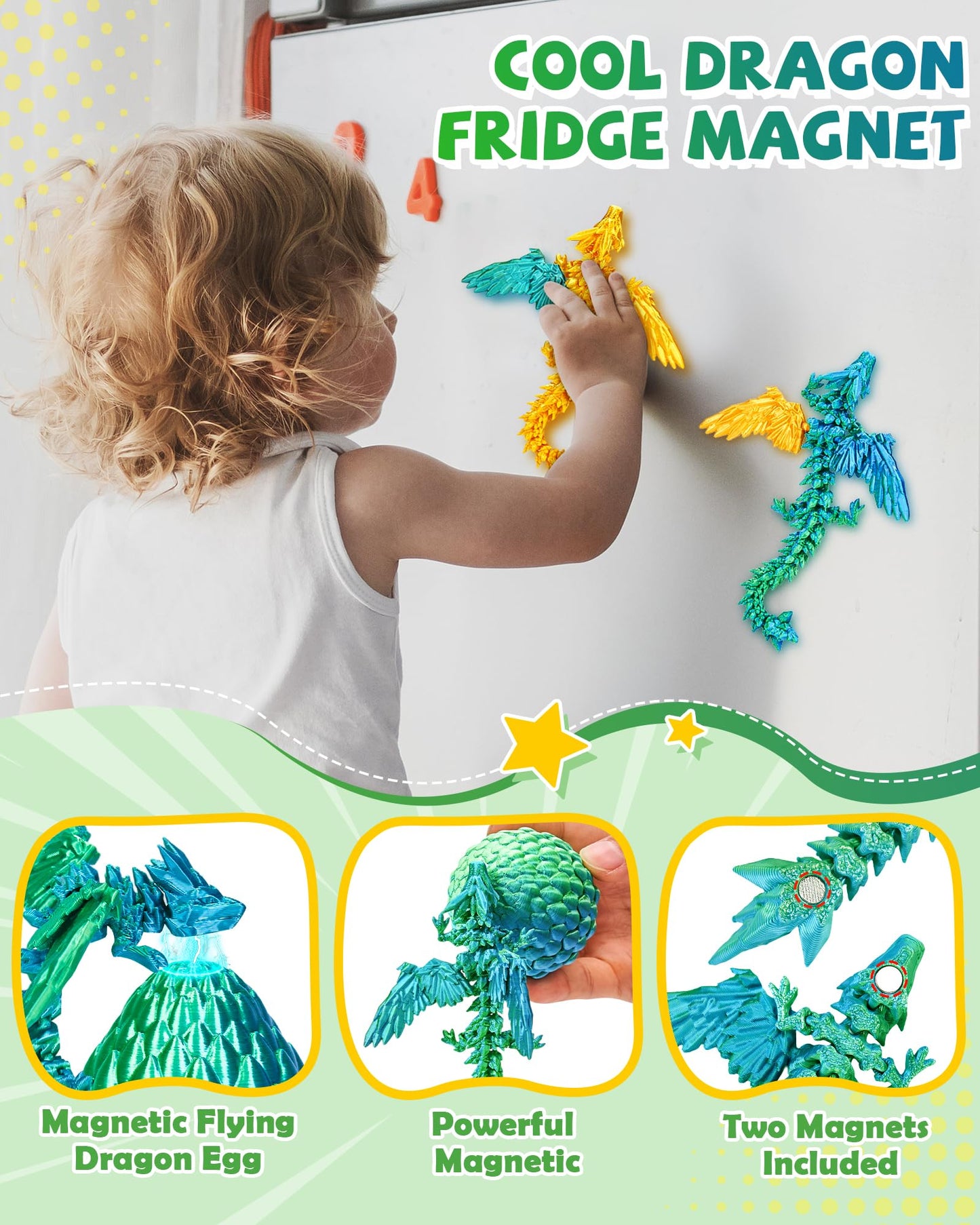 TBOLINE 4-Pack 3D Printed Dragons with Wings & Surprise Eggs, Articulated Flying Dragon Toys for Kids Ages 4-10, Boys & Girls Fidget Fun