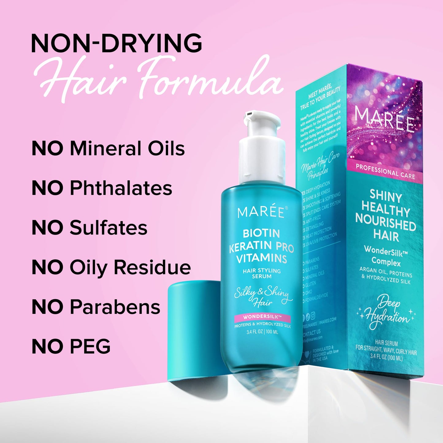 MAREE Hair Oil for Frizzy & Damaged Hair 3.4 fl oz | Argan, Biotin & Keratin Serum | Vitamins A, E, B5 | Anti-Frizz Control for Curly Hair