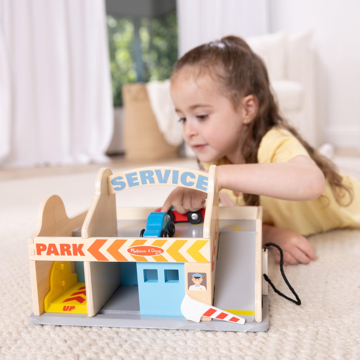 Melissa & Doug Service Station Parking Garage with 2 Wooden Cars and Drive-Thru Car Wash
