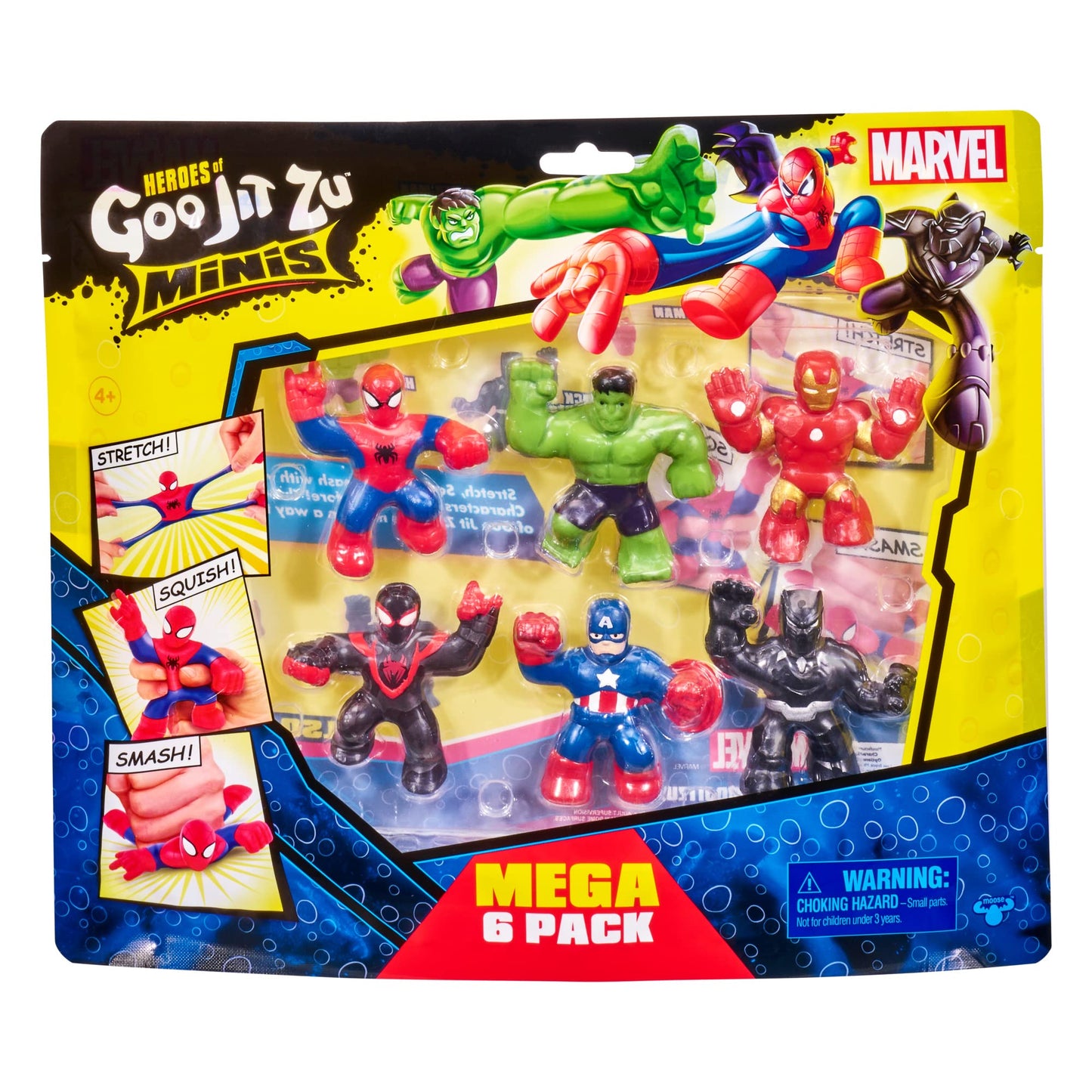 Heroes of Goo Jit Zu Marvel Mega Mini 6-Pack – Squishy, Stretchy Mini Figures: Iron Man, Spider-Man, Captain America, Hulk & More