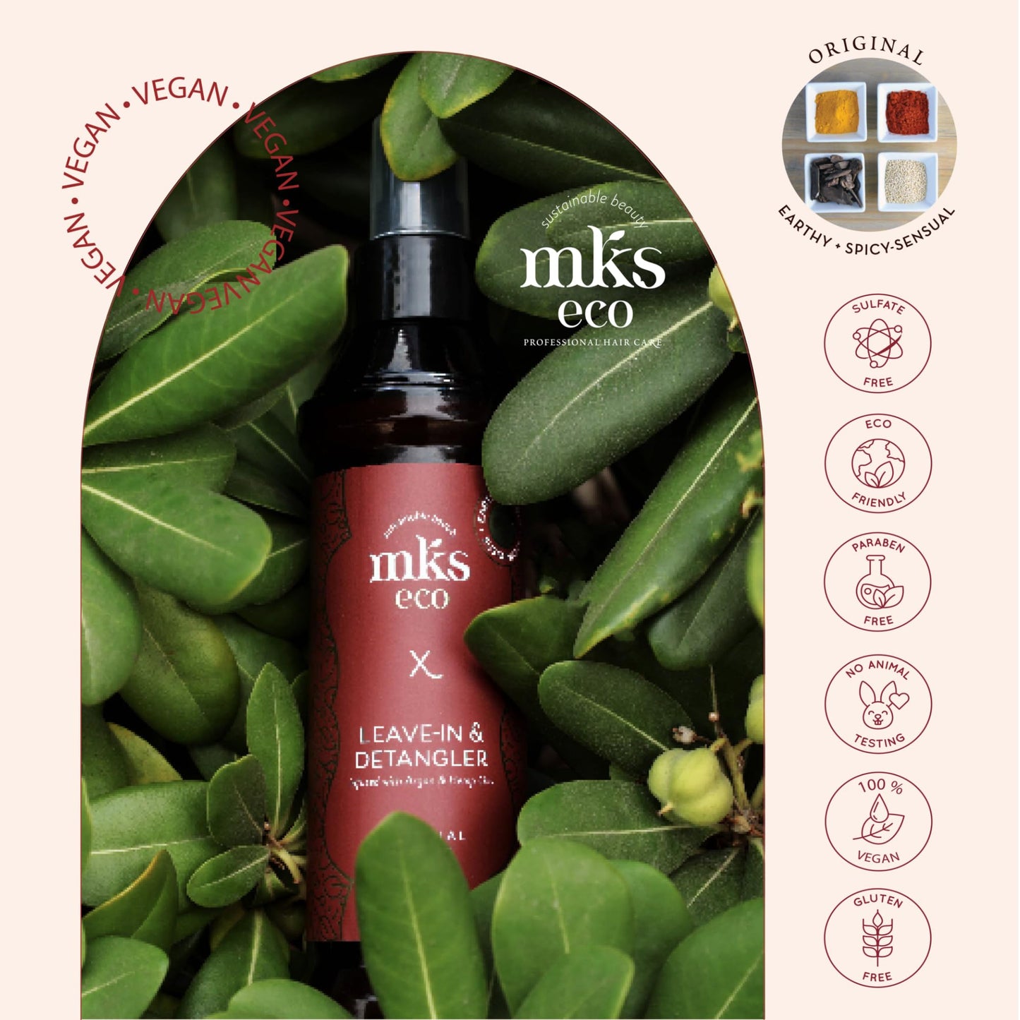 Earthly Body MKS eco X, Original Scent - 4 fl oz - Leave-In Treatment & Detangler - Moroccan Argan Oil, Hemp Seed Oil - Vegan & Cruelty Free