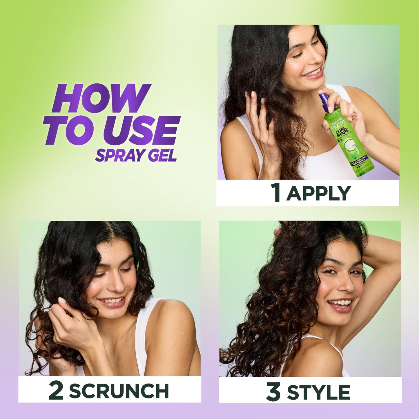 Garnier Fructis Style Curl Shape Defining Spray Gel for No Frizz, 8.5 Fl Oz, 3 Count (Packaging May Vary)