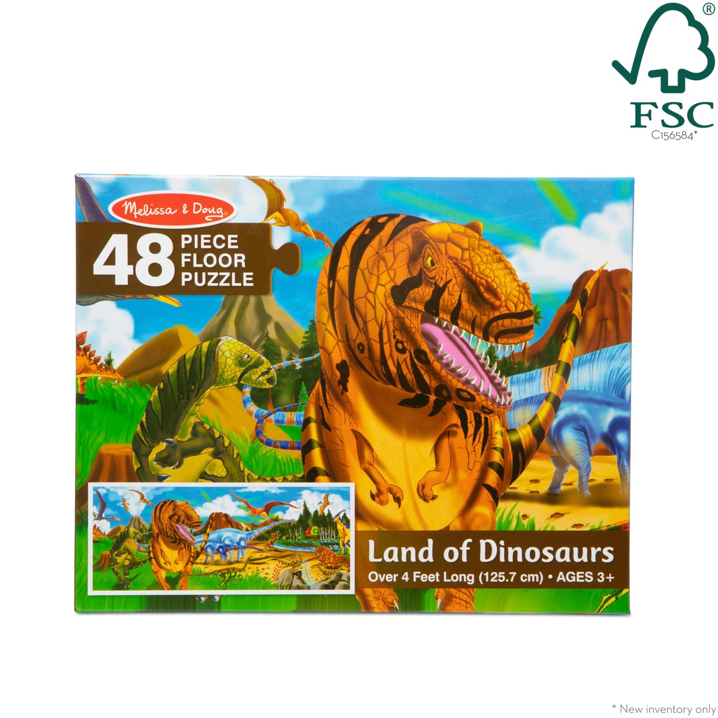 Melissa & Doug Land of Dinosaurs 48-Piece Jumbo Floor Puzzle, 4ft Long, Educational Screen-Free Activity for Kids 3+, FSC Certified