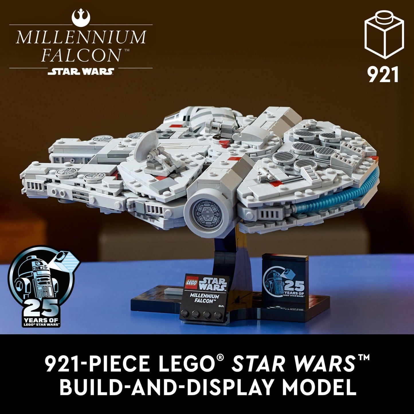 LEGO Star Wars Millennium Falcon 25th Anniversary Set 75375, Collectible Building Kit for Adults, Display Stand, Iconic Starship Gift