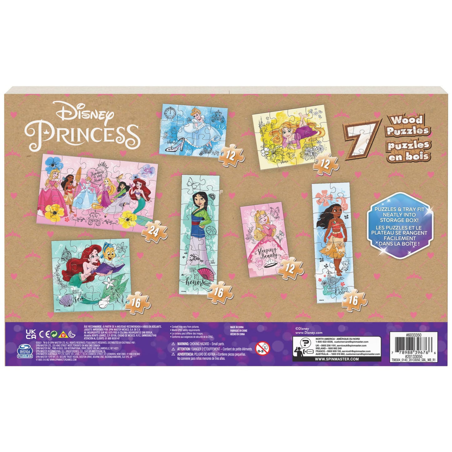 Spin Master Disney Princess Puzzle 7-Pack – Jigsaw Puzzles 12, 16 & 24 Pieces Featuring Ariel, Tiana, Rapunzel & Pocahontas, Ages 4+