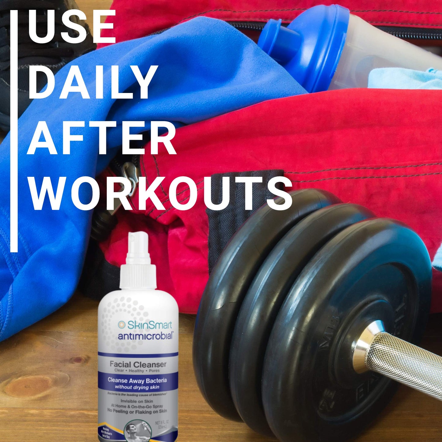 SkinSmart Facial Cleanser Spray for Breakouts - Fights Bacteria, Pimples & Sweat Irritation, Safe for Teens & Adults, 8 oz