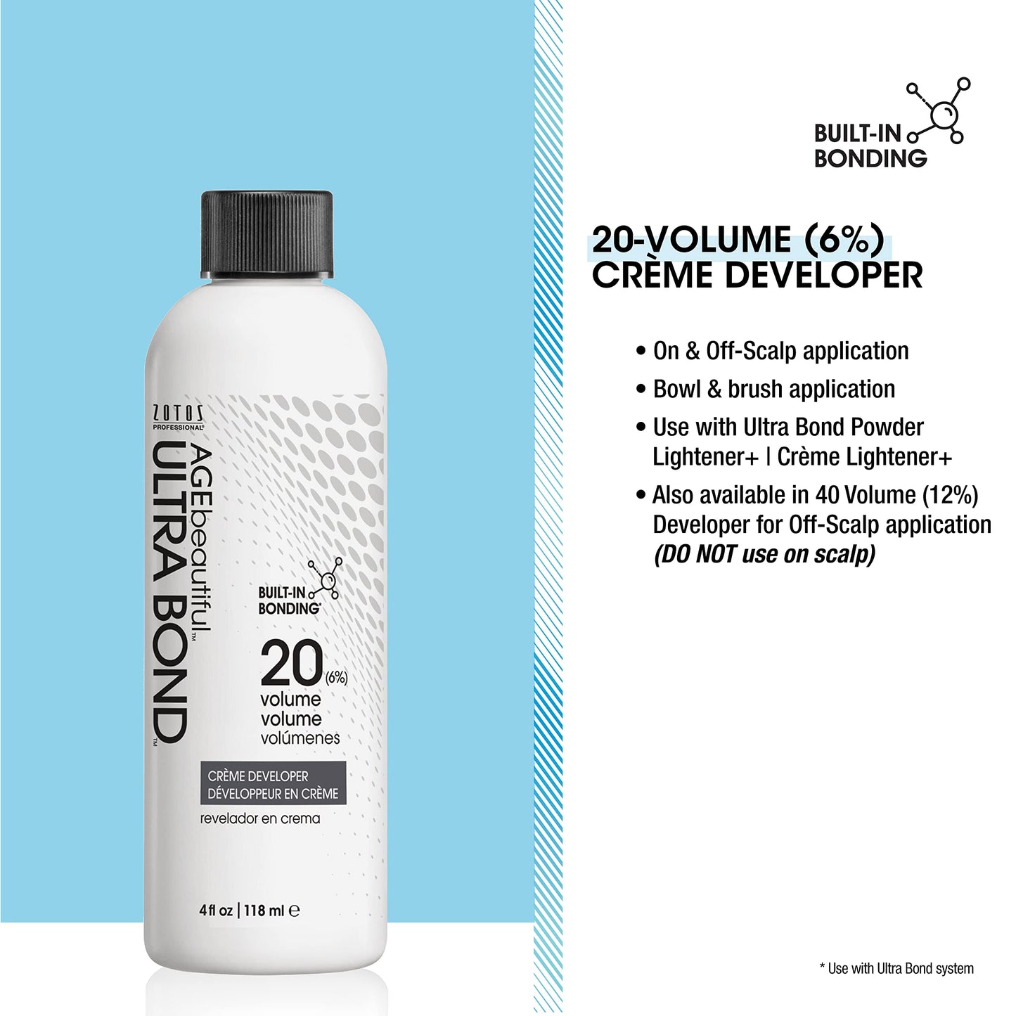 AGEbeautiful 20 Volume Crème Hair Developer with Ultra Bond | Strengthens, Protects & Nourishes Hair | For Coloring, Lightening & Highlights | 4 Fl Oz