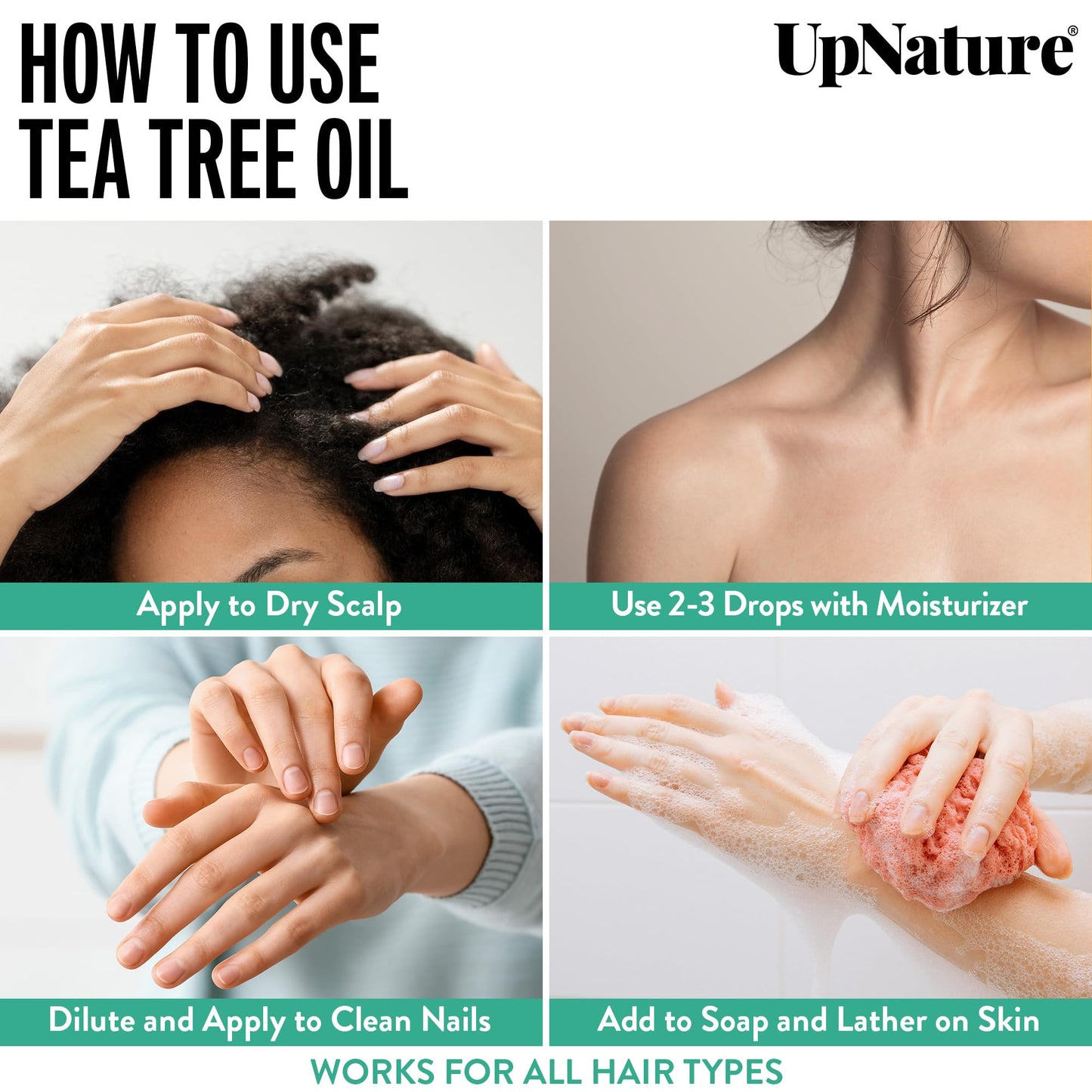 UpNature Organic Tea Tree Oil - 100% Pure Tea Tree Oil for Skin, Hair, Toenail, 2oz