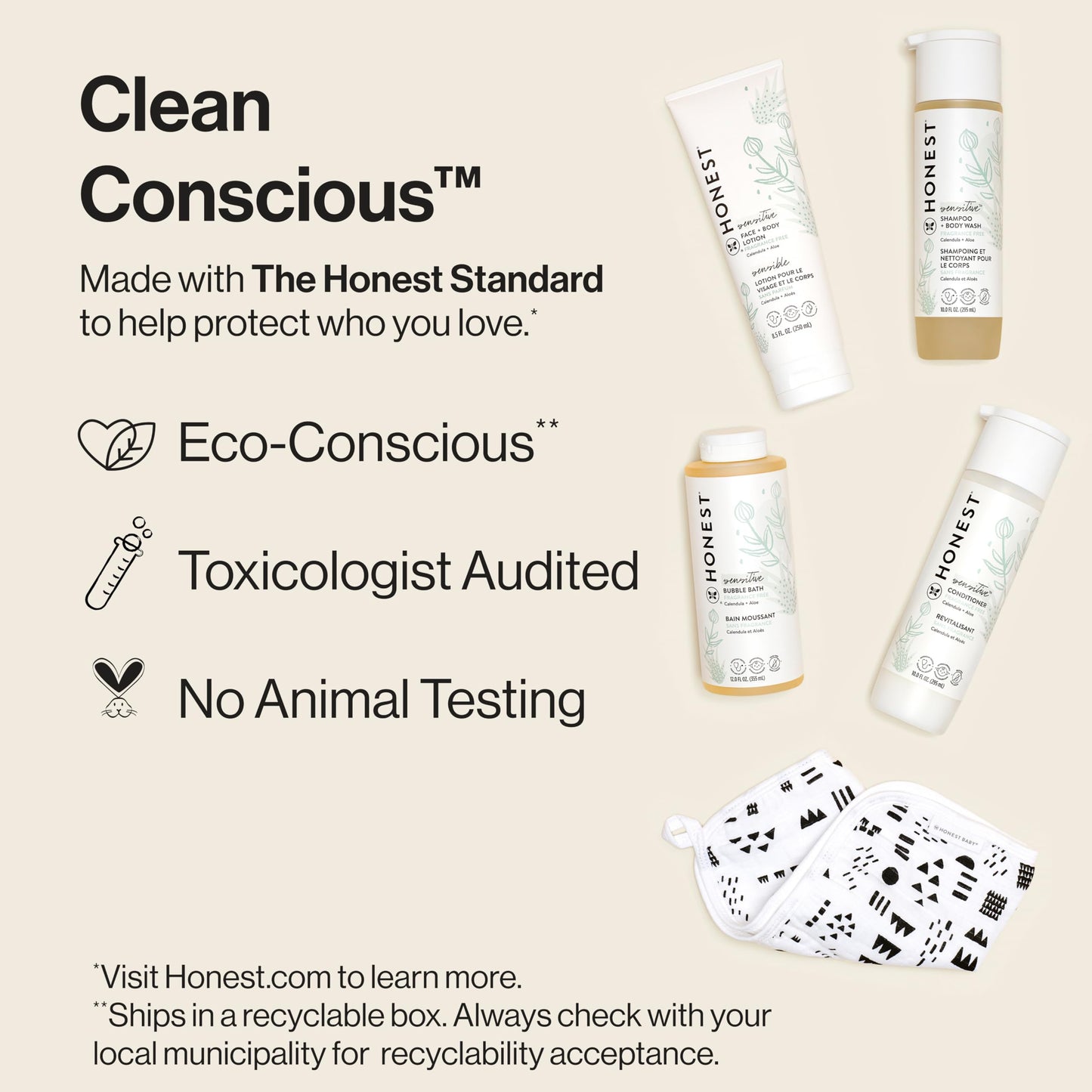 The Honest Company Fragrance-Free Bathtime Gift Set – Hypoallergenic Shampoo, Body Wash, Lotion, Bubble Bath & Conditioner for Sensitive Skin