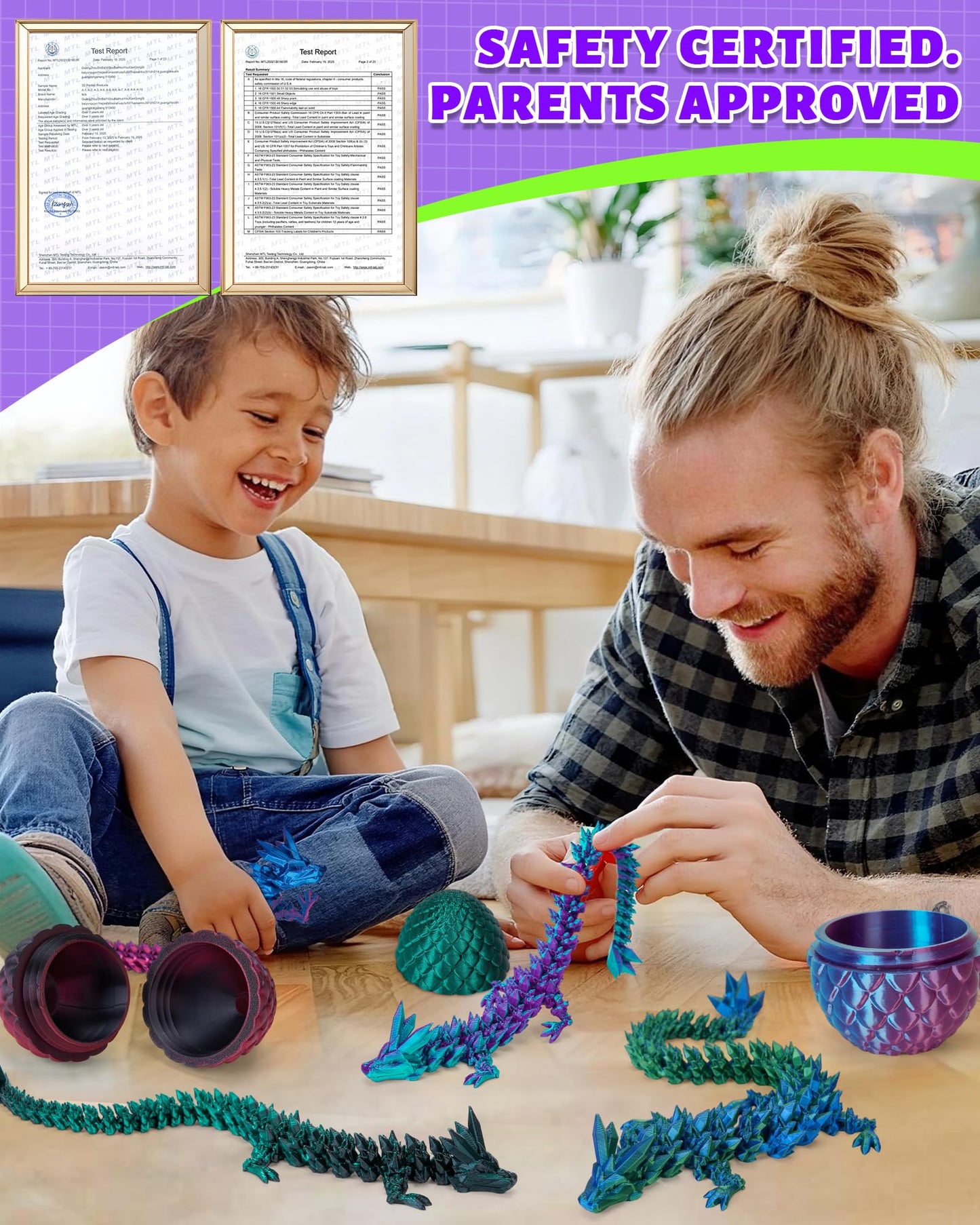 TBOLINE 12" 3D Printed Dragon Egg Toy – Articulated Crystal Dragon, Fidget & Dinosaur Egg for Kids Boys & Girls Ages 4-12