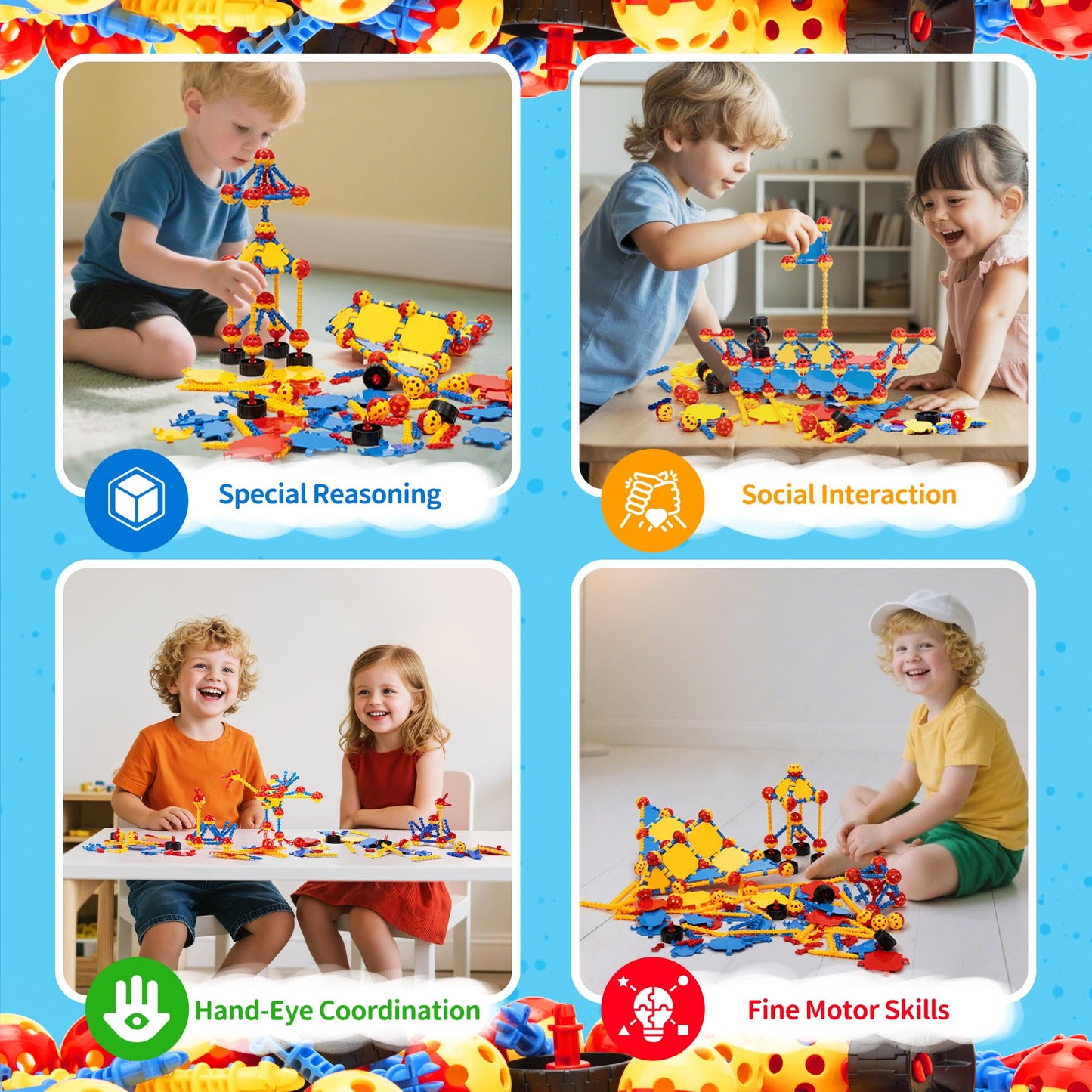 Cossy 198PCS STEM Building Blocks Kit for Kids, Educational Construction Toys, Creative Engineering & Learning Games for Ages 3-8