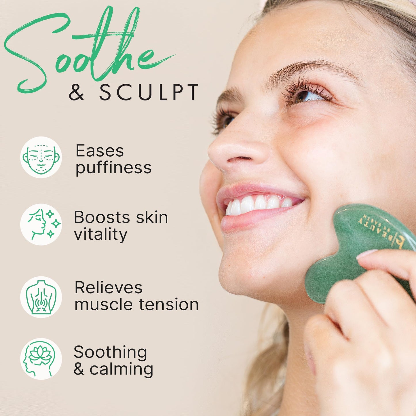 Beauty by Earth Jade Gua Sha – Face Sculpting & Massage Tool, Smooths Wrinkles, Jaw Massager, Ideal Gift for Women & Teens
