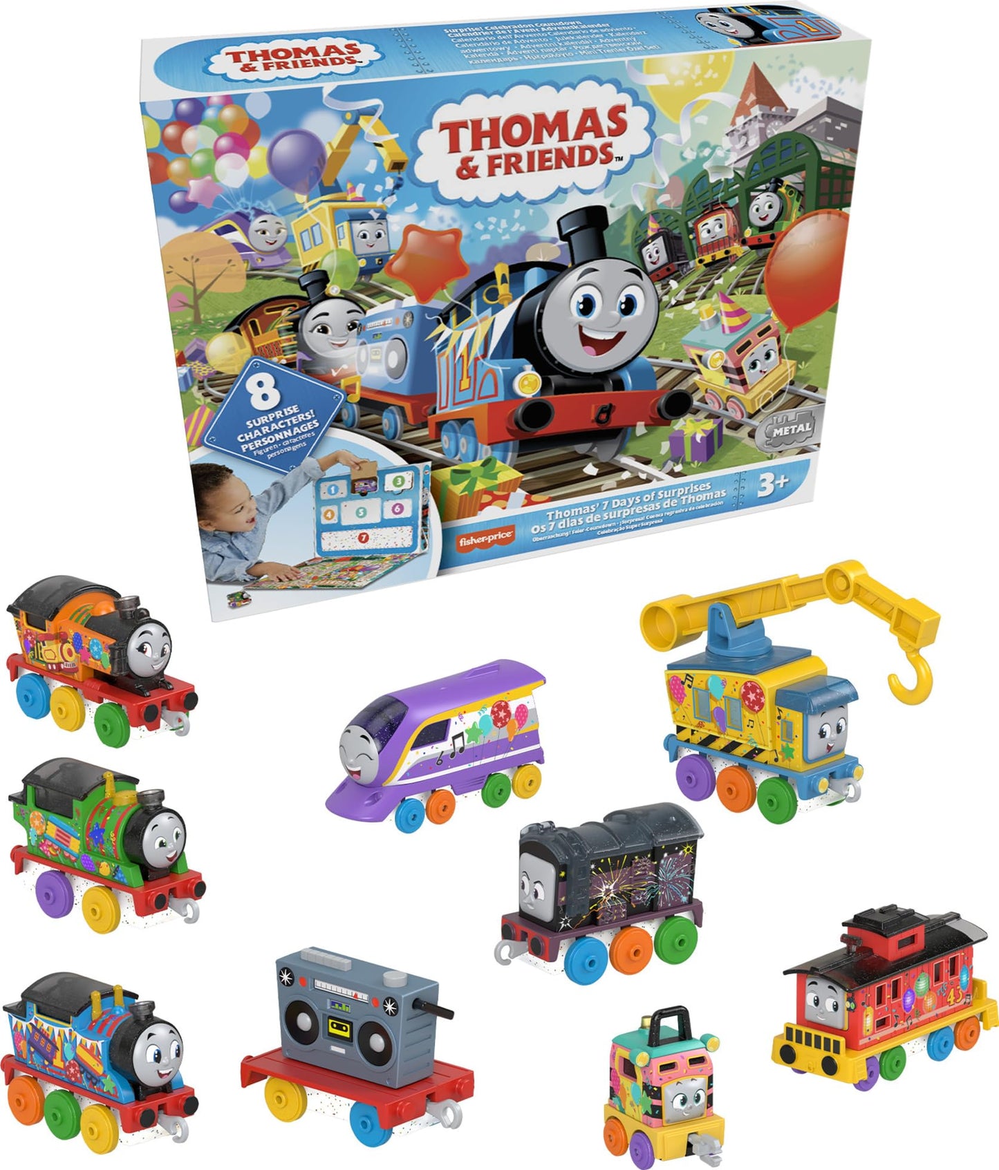 Thomas & Friends Toy Trains Gift Set Thomas’ 7 Days of Surprises, 10-Piece Diecast Vehicles with Cargo for Kids Ages 3+ Years