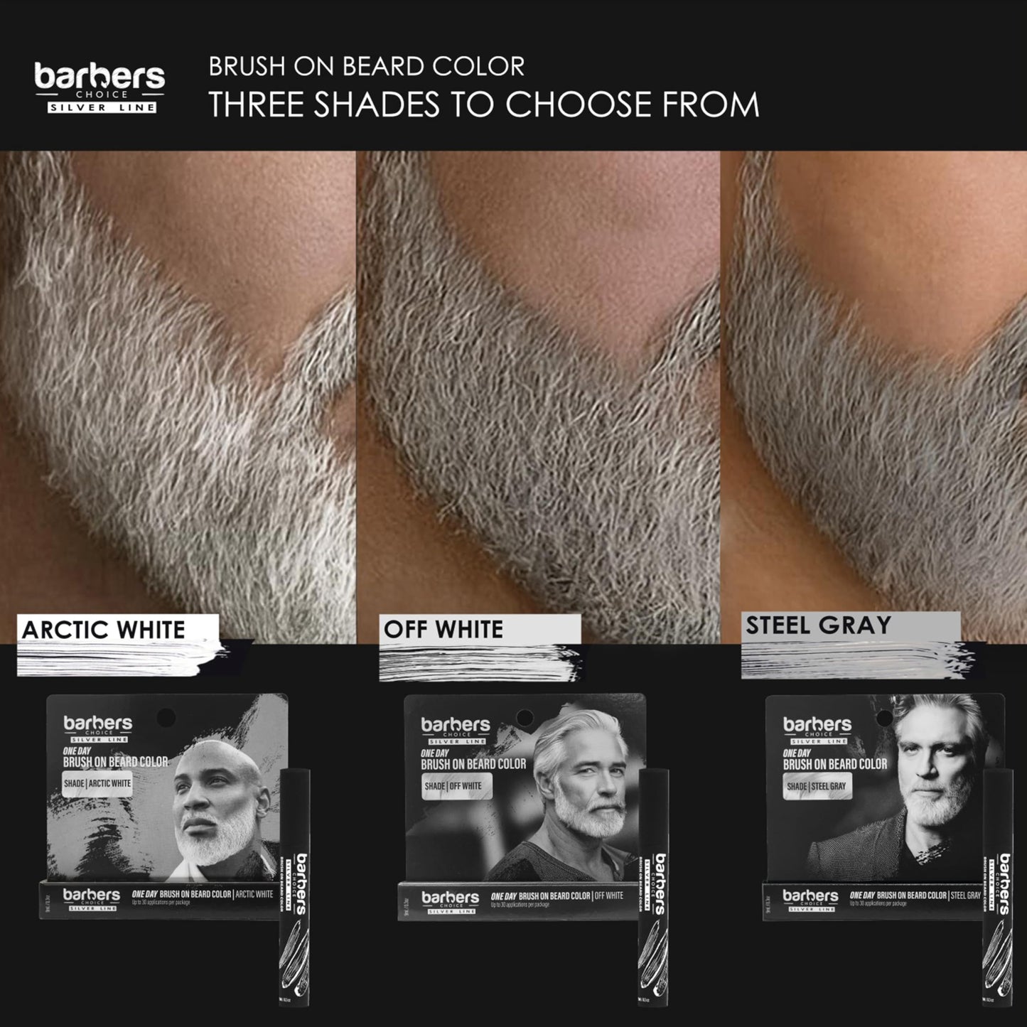 Barbers Choice Silver Line Facial Hair Color for Men – Brightens White Beards, Mustache & Sideburns, Reduces Yellow Tones, Easy Brush-On, Arctic White