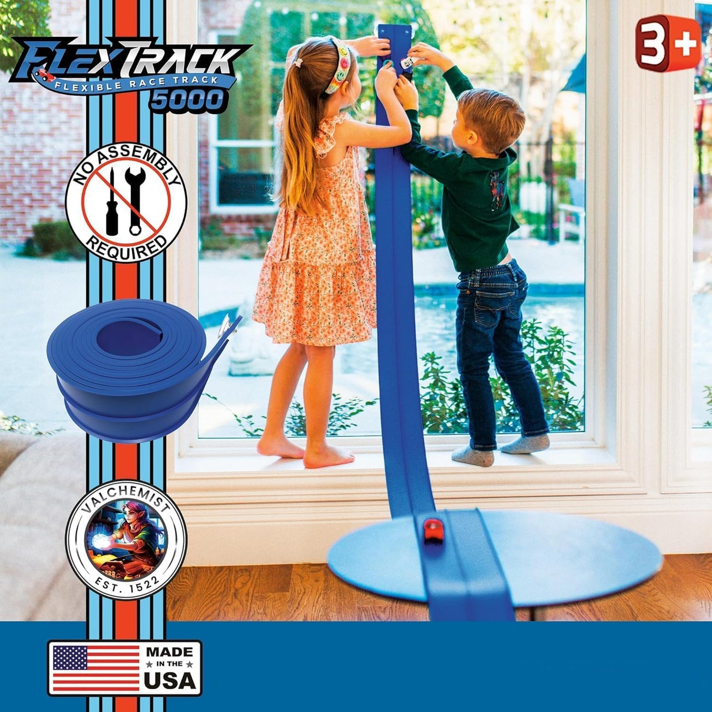 FlexTrack 5000 Flexible Race Car Track for Kids – 15ft Roll-Up Racetrack with Suction Cups, Compatible with Hot Wheels & 1:64 Cars
