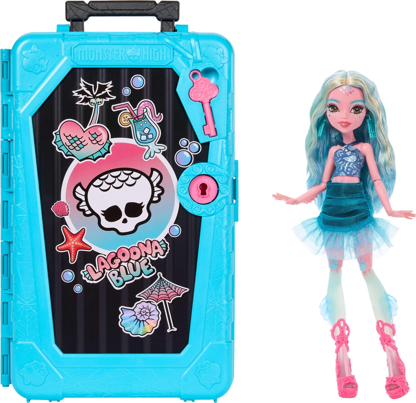 Monster High Skulltimate Secrets Lagoona Blue Doll and Accessories Set, Destination: Gore-geous Oasis with Suitcase and 19+ Surprises Like Clothes