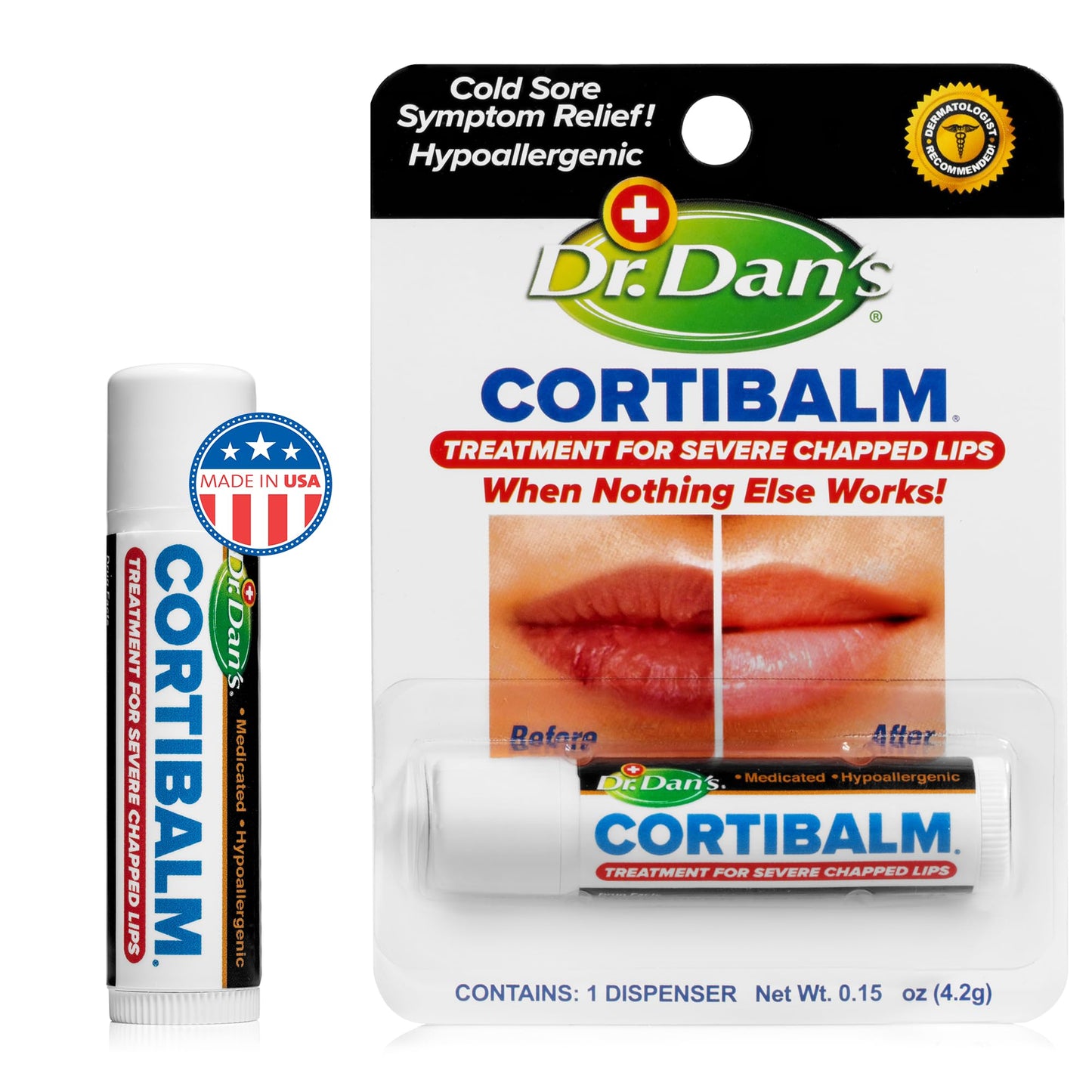 Dr. Dan's Cortibalm - 1 Pack - for Dry Cracked Lips - Healing Lip Balm for Severely Chapped Lips - Designed for Men, Women and Children