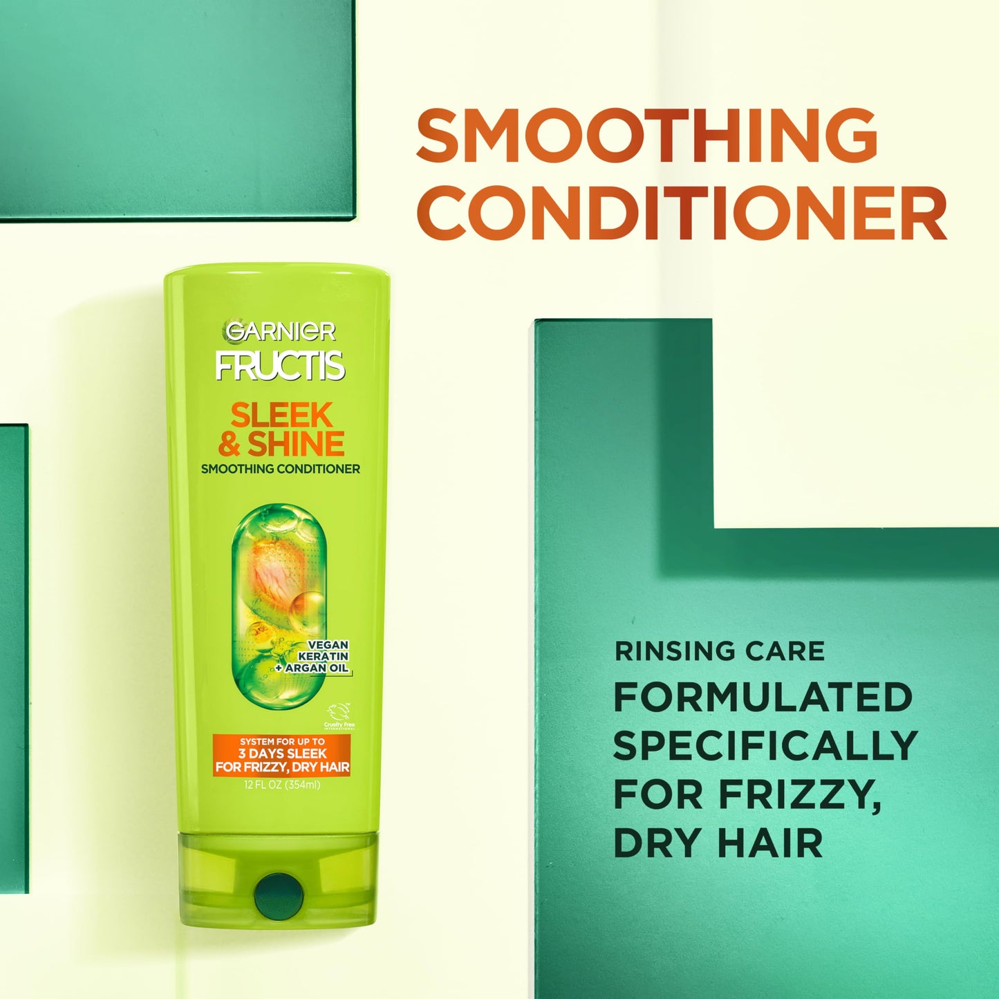 Garnier Fructis Sleek & Shine Shampoo & Conditioner Set | Plant Keratin + Argan Oil for Frizzy, Dry Hair | 2 Items, 1 Kit, 22 & 21 Fl Oz