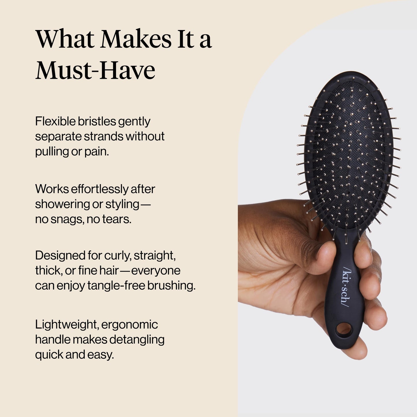 Kitsch Detangler Hair Brush for Wet & Dry Hair – Flexible Bristles for Curly, Straight, Thick, or Fine Hair – Gentle Detangling for Women, Men & Kids