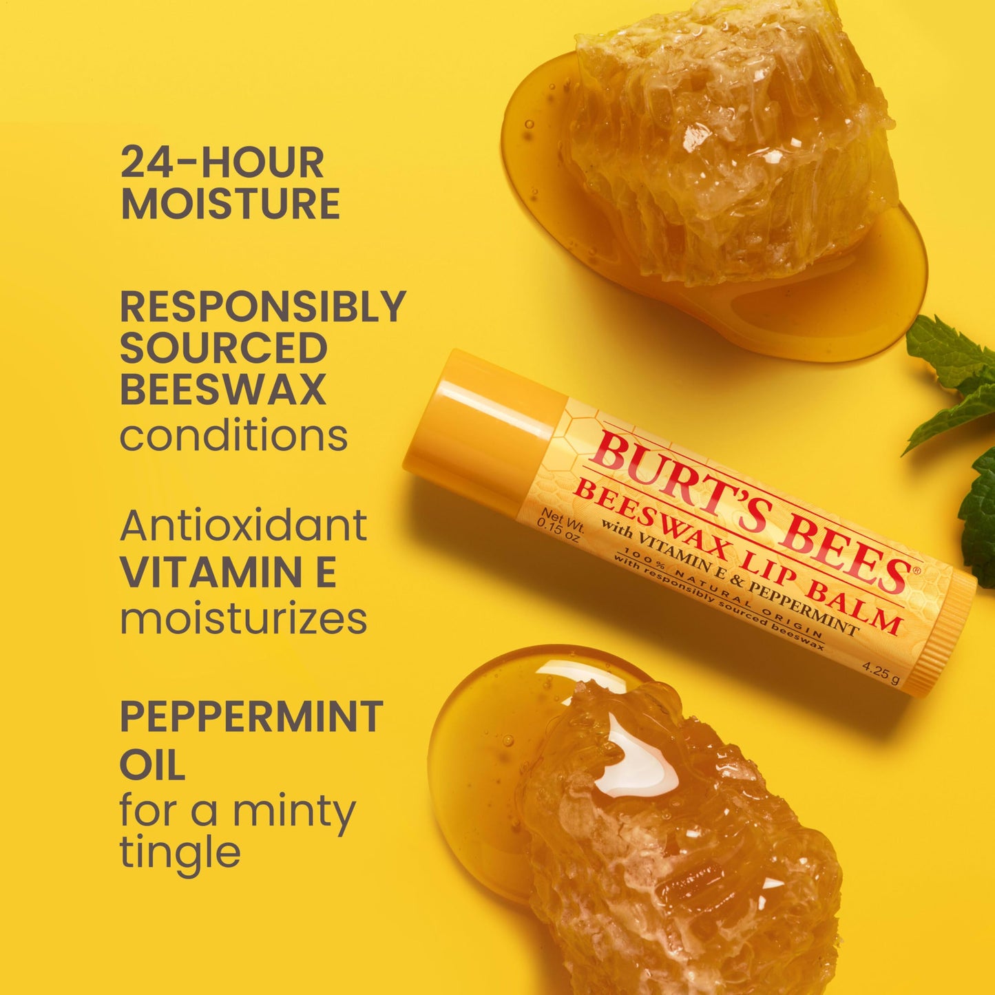 Burt's Bees Original Beeswax Lip Balm - Natural, Tint-Free Moisturizer with Responsibly Sourced Beeswax, 2 Tubes, 0.15 oz Each