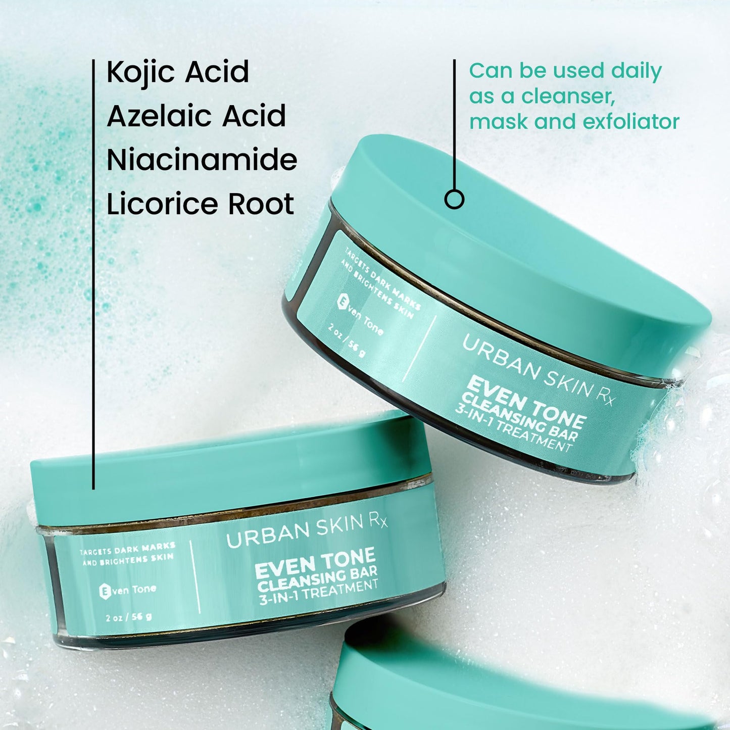 Urban Skin Rx Even Tone Cleansing Bar – 3-in-1 Daily Cleanser, Exfoliator & Mask for Dark Spots, Uneven Skin, with Applicator, 2 oz