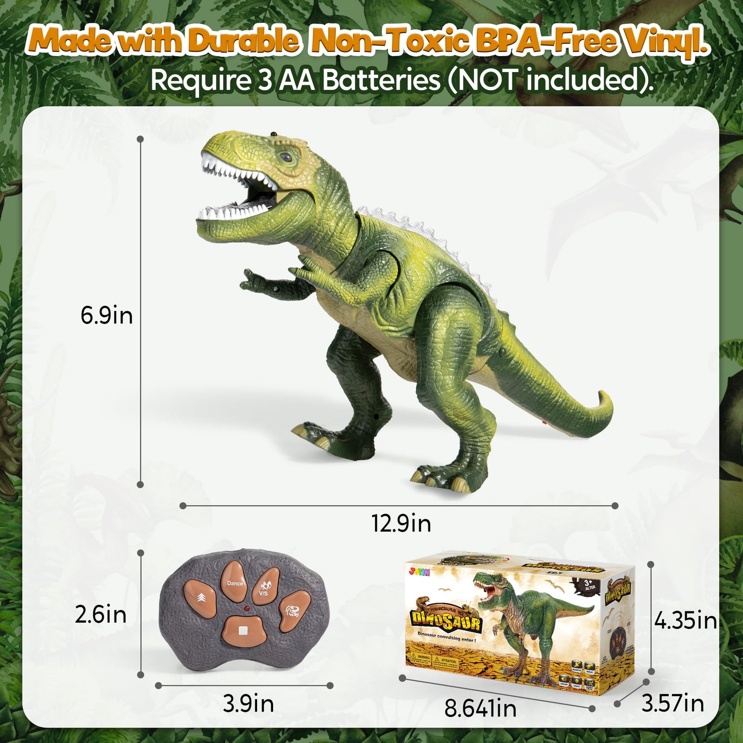 JOYIN Remote Control T-Rex Dinosaur Toy for Kids 3+ – Roaring, Walking, Dancing, Light-Up Electronic Robot, Birthday Gift