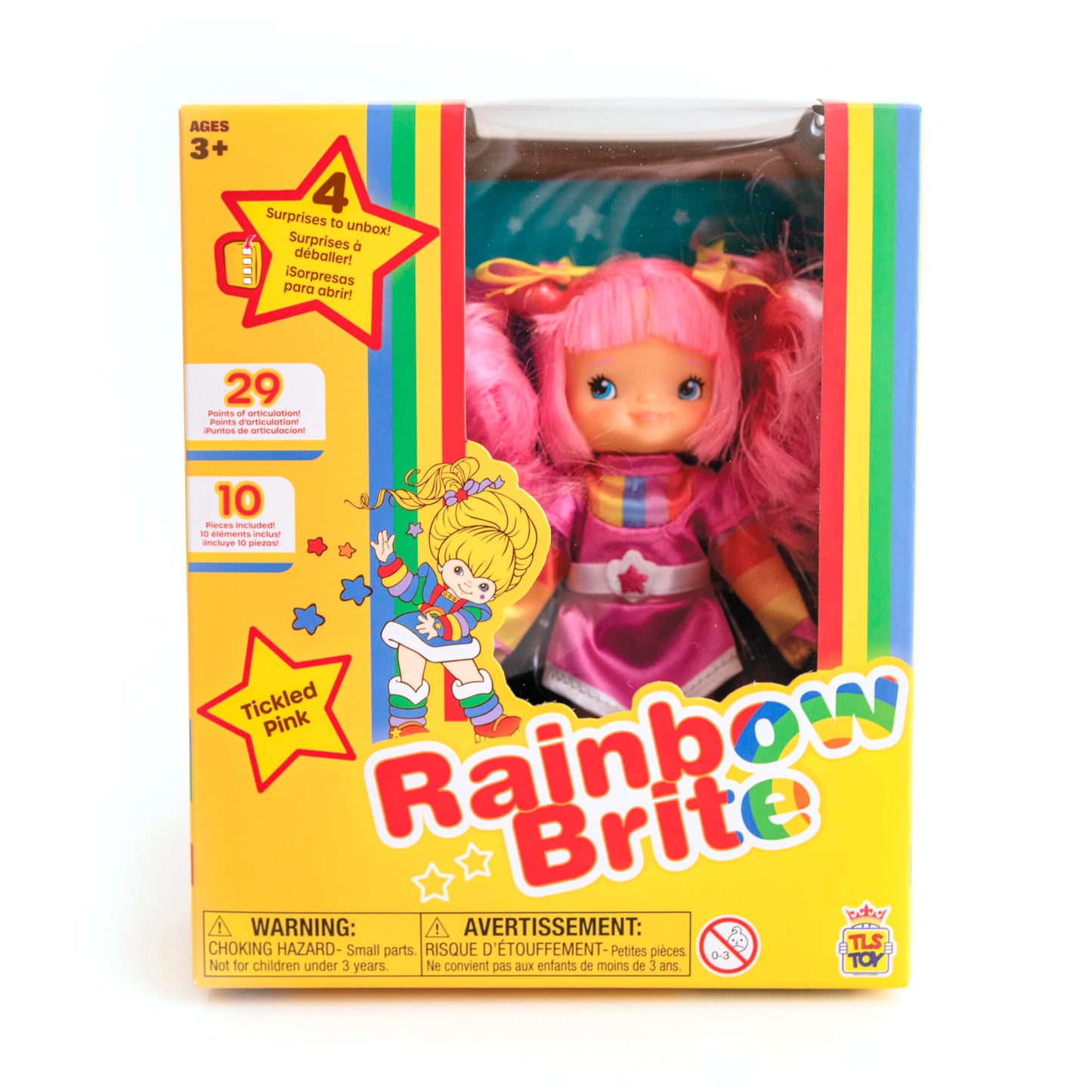 Rainbow Brite 5.5-inch Tickled Pink Poseable Fashion Doll with 4 Surprise Reveal Accessories