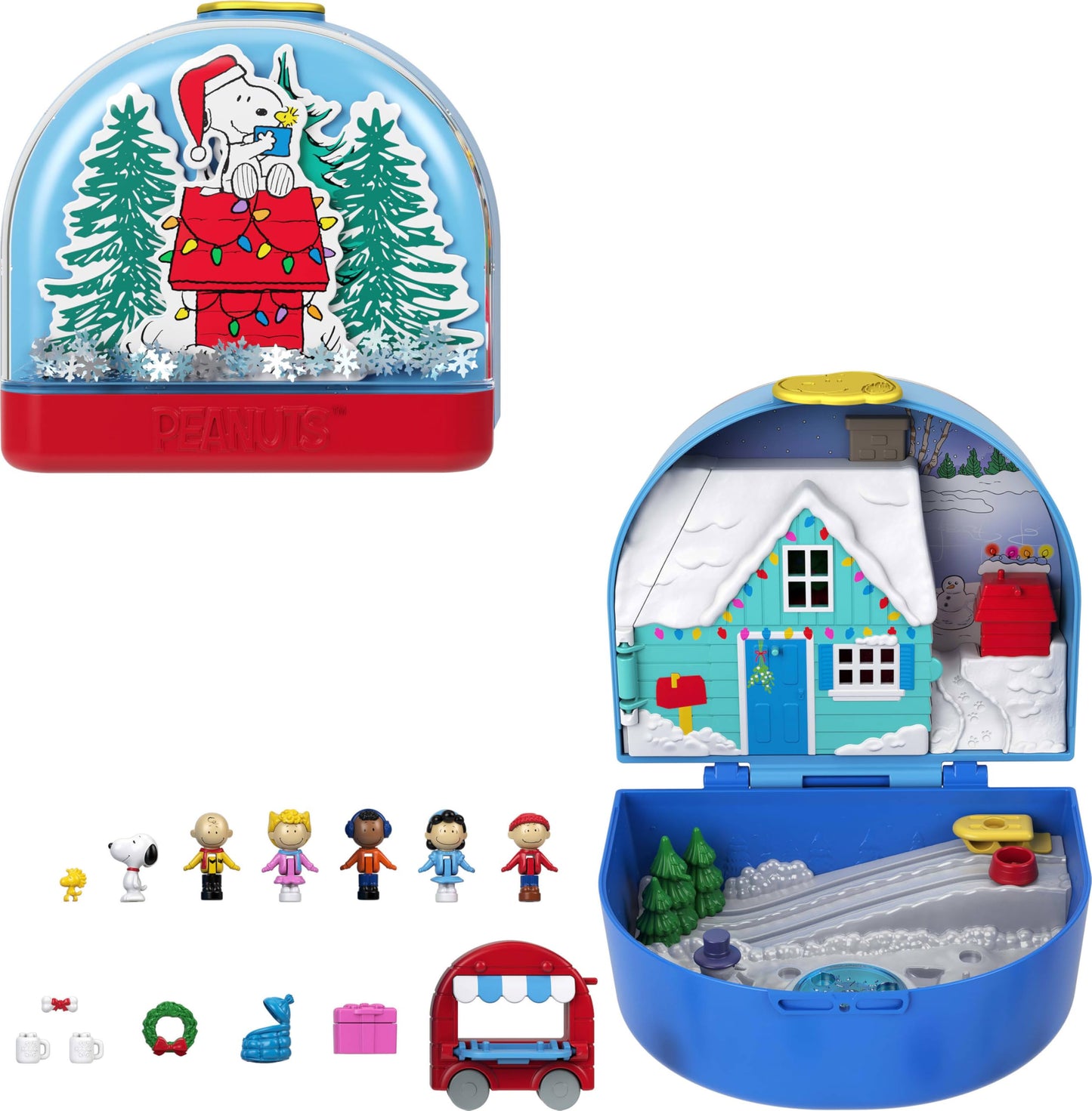 Polly Pocket x Peanuts Collector Compact, Micro Dolls and Playset, 7 Themed Accessories, 4 Iconic Locations, Snoopy & Woodstock