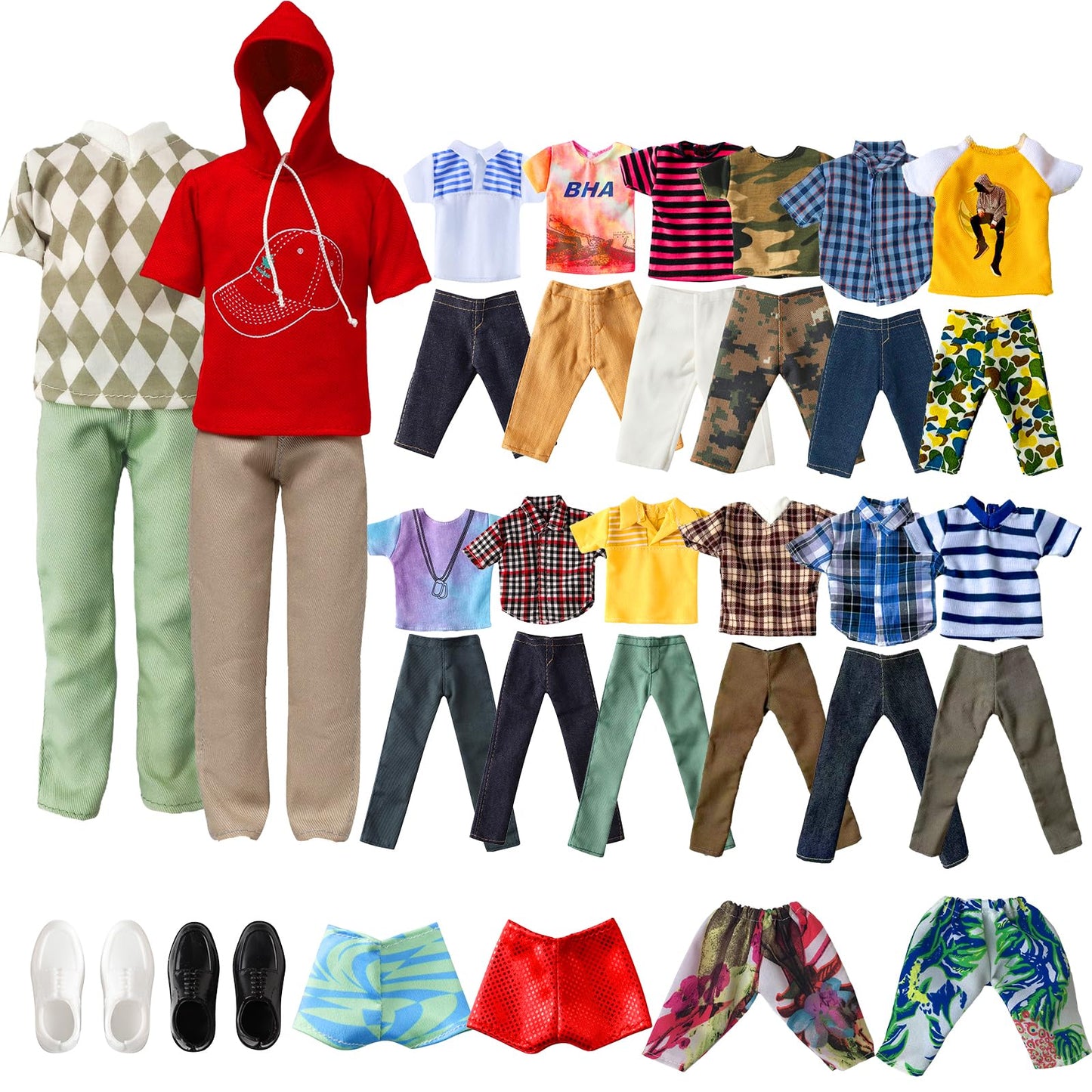 13 Pieces Doll Clothes and Accories for 11.5 Inch Boy Doll Outfit, Random 5 Tops, 5 Pants, 2 Pairs of Shoes, One Pair of Swimming Trunks