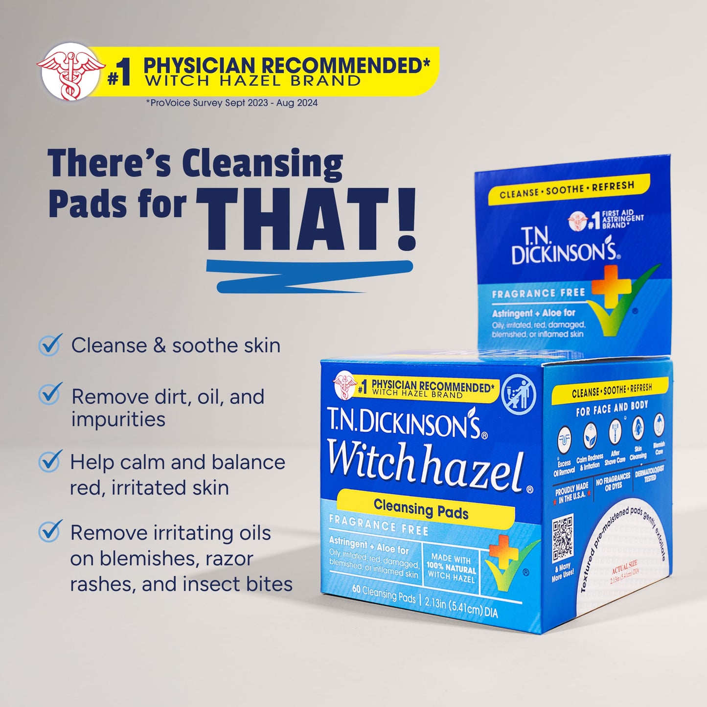 T.N. Dickinson's Witch Hazel Cleansing Pads, 60 Count