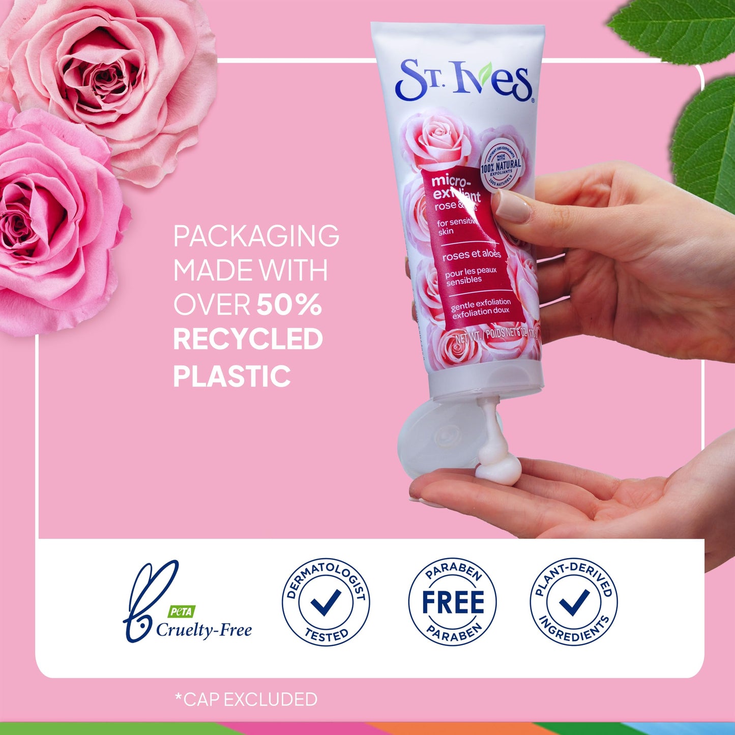 St. Ives Gentle Smoothing Face Scrub with Rose Water & Aloe Vera, 100% Natural Exfoliants, Paraben & Oil-Free, 6 oz