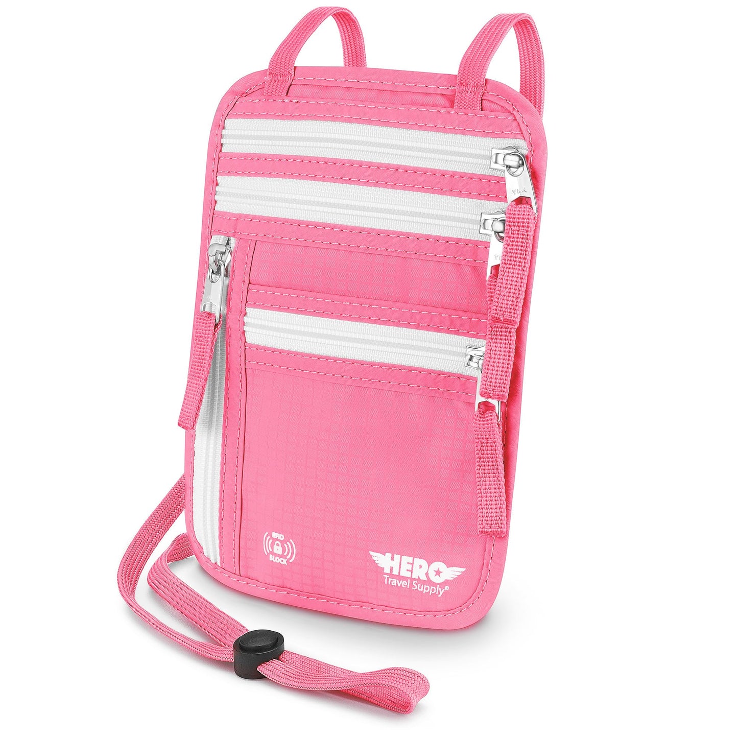 Hero Travel Supply Neck Wallet, RFID Blocking Passport Holder, Easy to Conceal Pouch (Hot Pink)