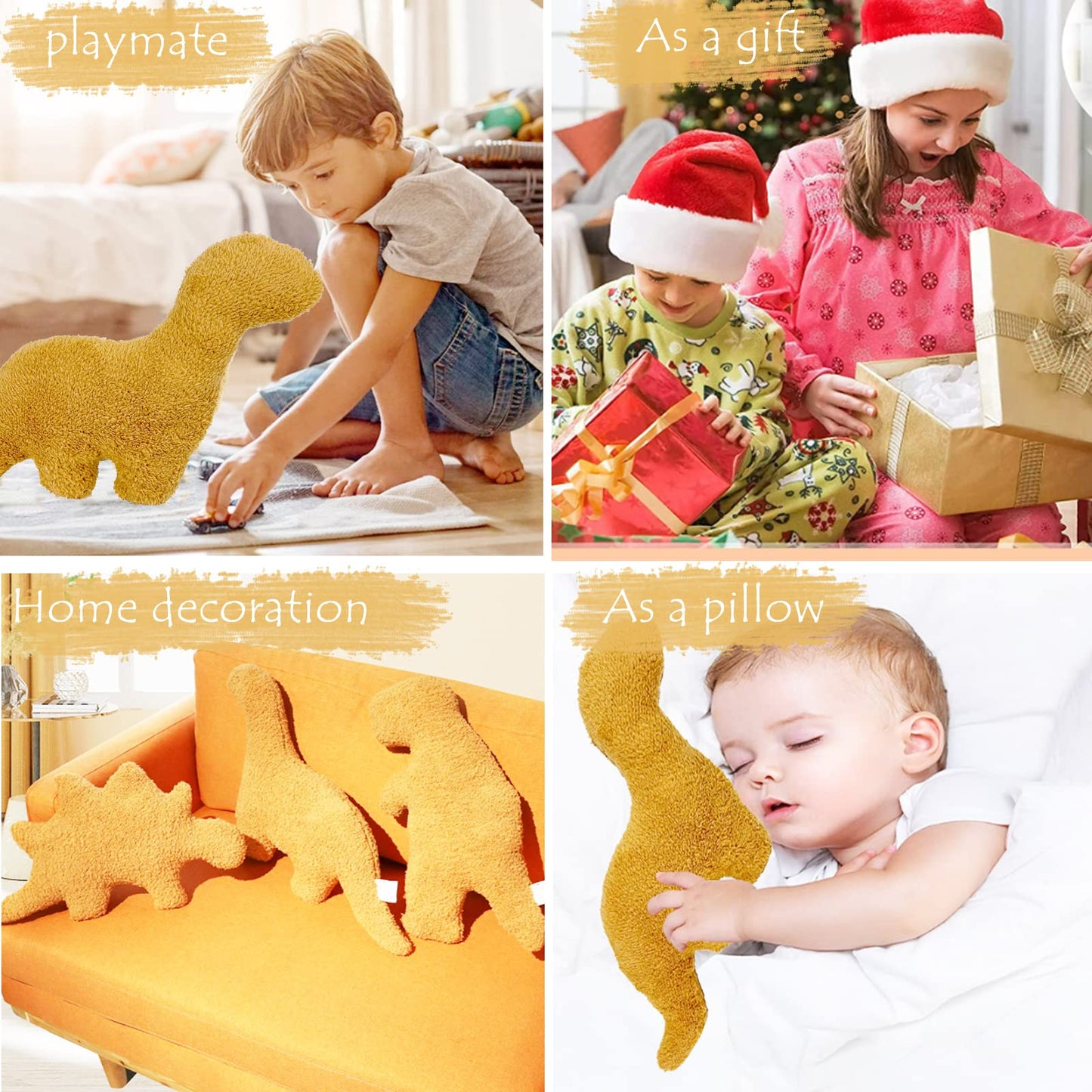 Lixzuch 3 Pack Dino Nugget Plush Pillows 18" – Dinosaur Chicken Nugget Stuffed Toy, Cute Party Decoration & Birthday Gift for Kids