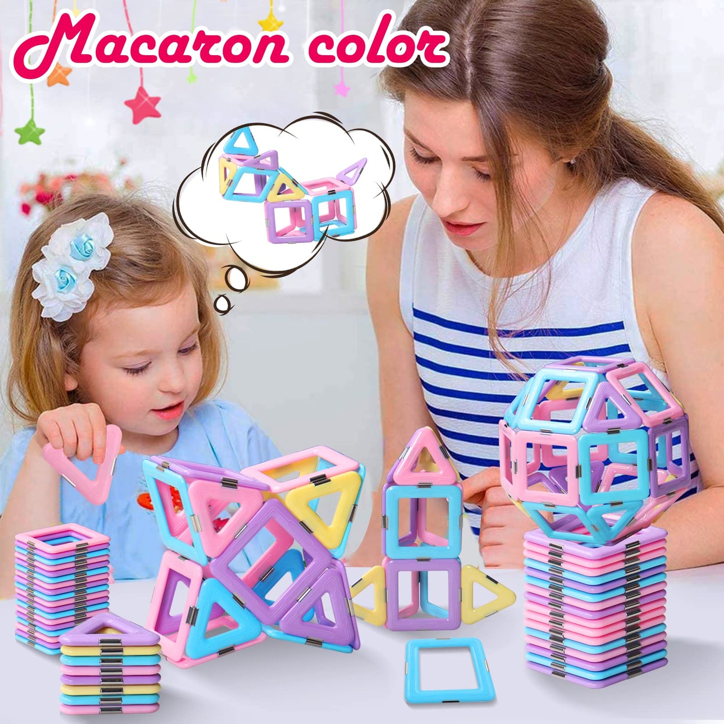 Magnetic Tiles Building Set for Kids 3-8+, STEM Castle Blocks, Macaron Colors, Creative Educational Toys, Birthday & Christmas Gift
